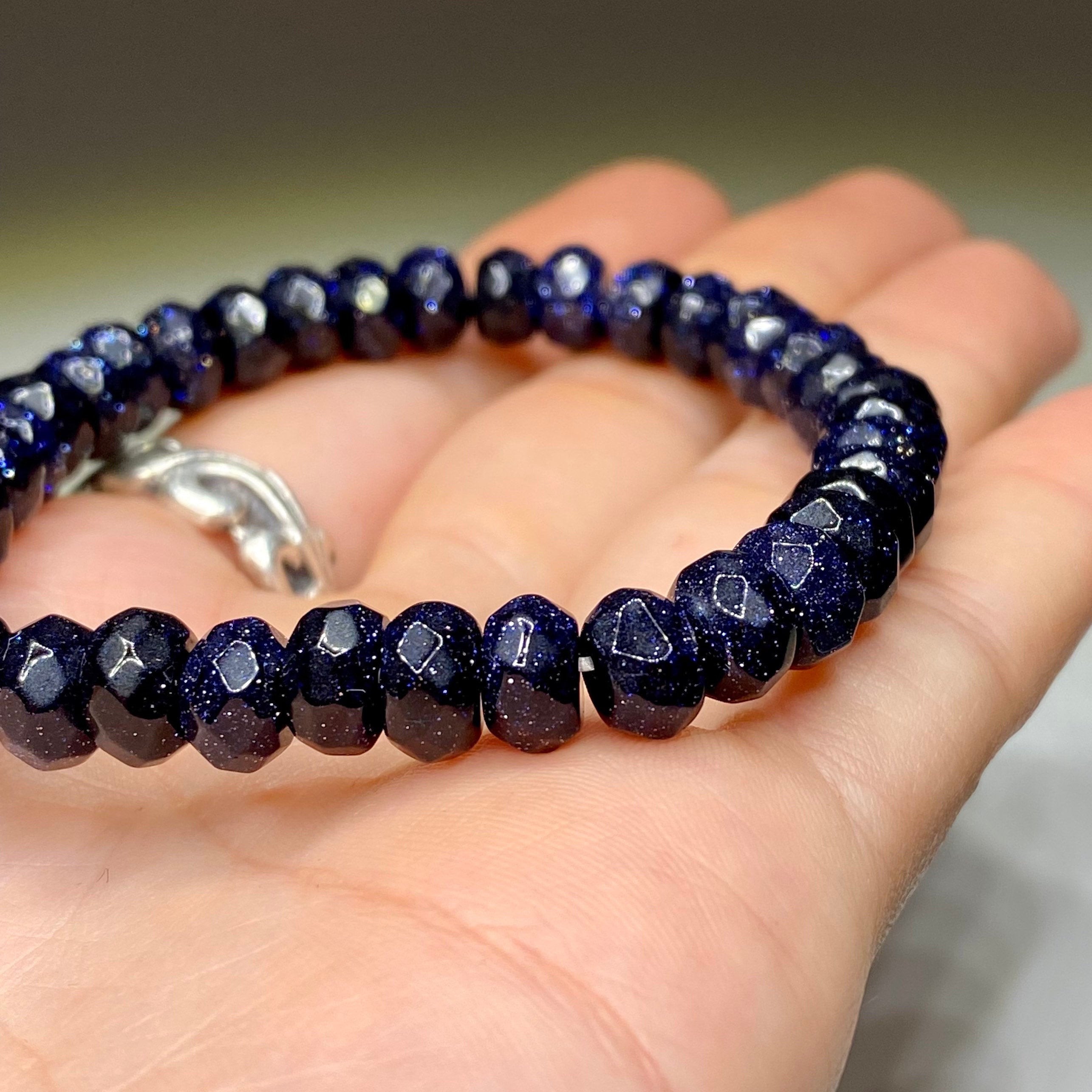 Blue Goldstone Crystal Bracelet: Faceted Rondelle Beaded Bracelet