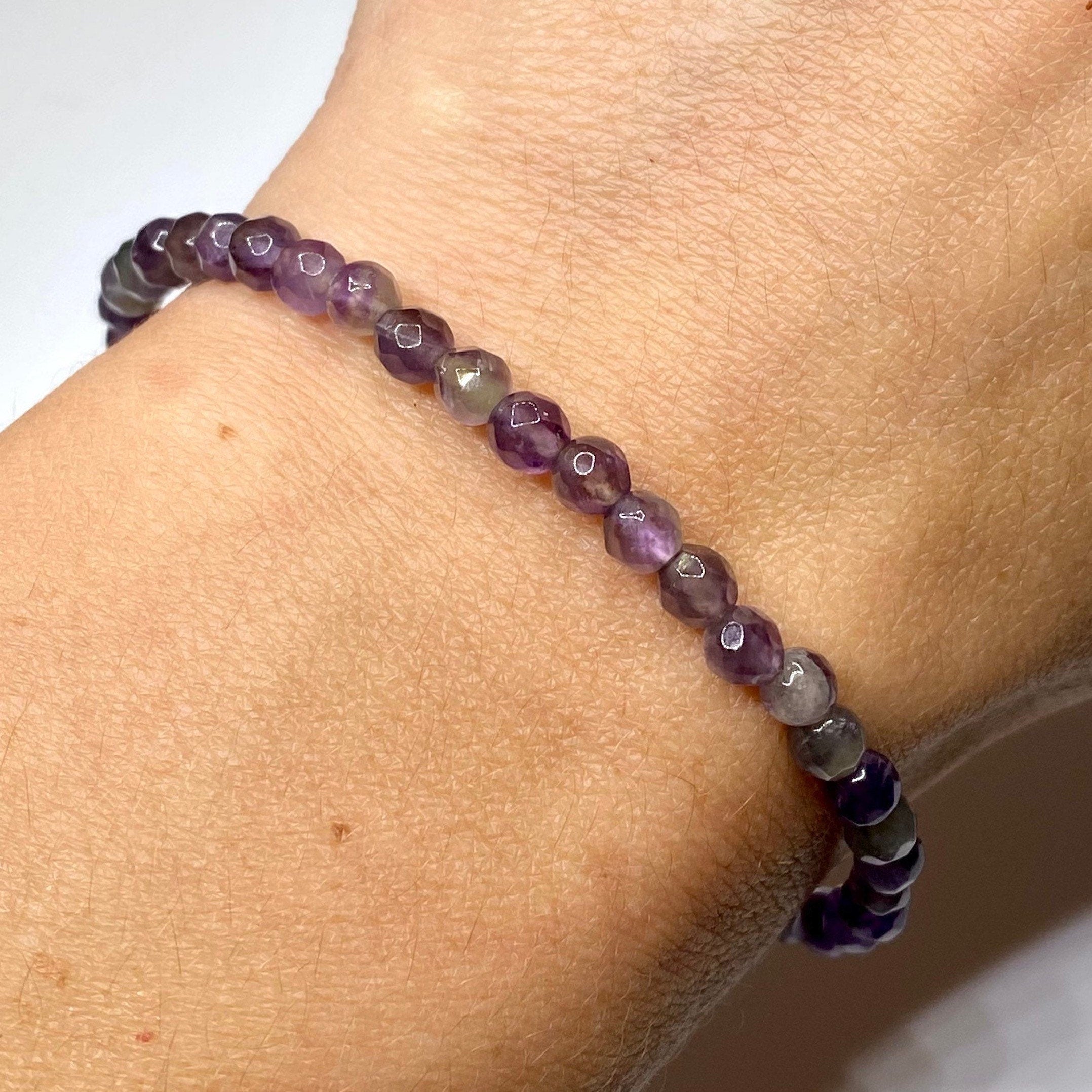 Amethyst Crystal Beaded Bracelet, Faceted Rondelle Gemstone Bracelet