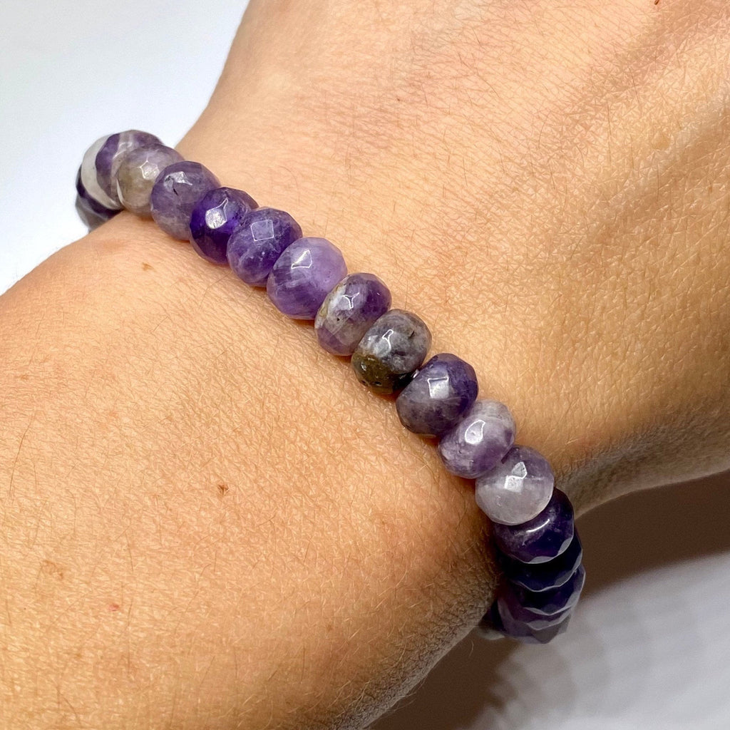 Amethyst Crystal Beaded Bracelet, Faceted Rondelle Gemstone Bracelet