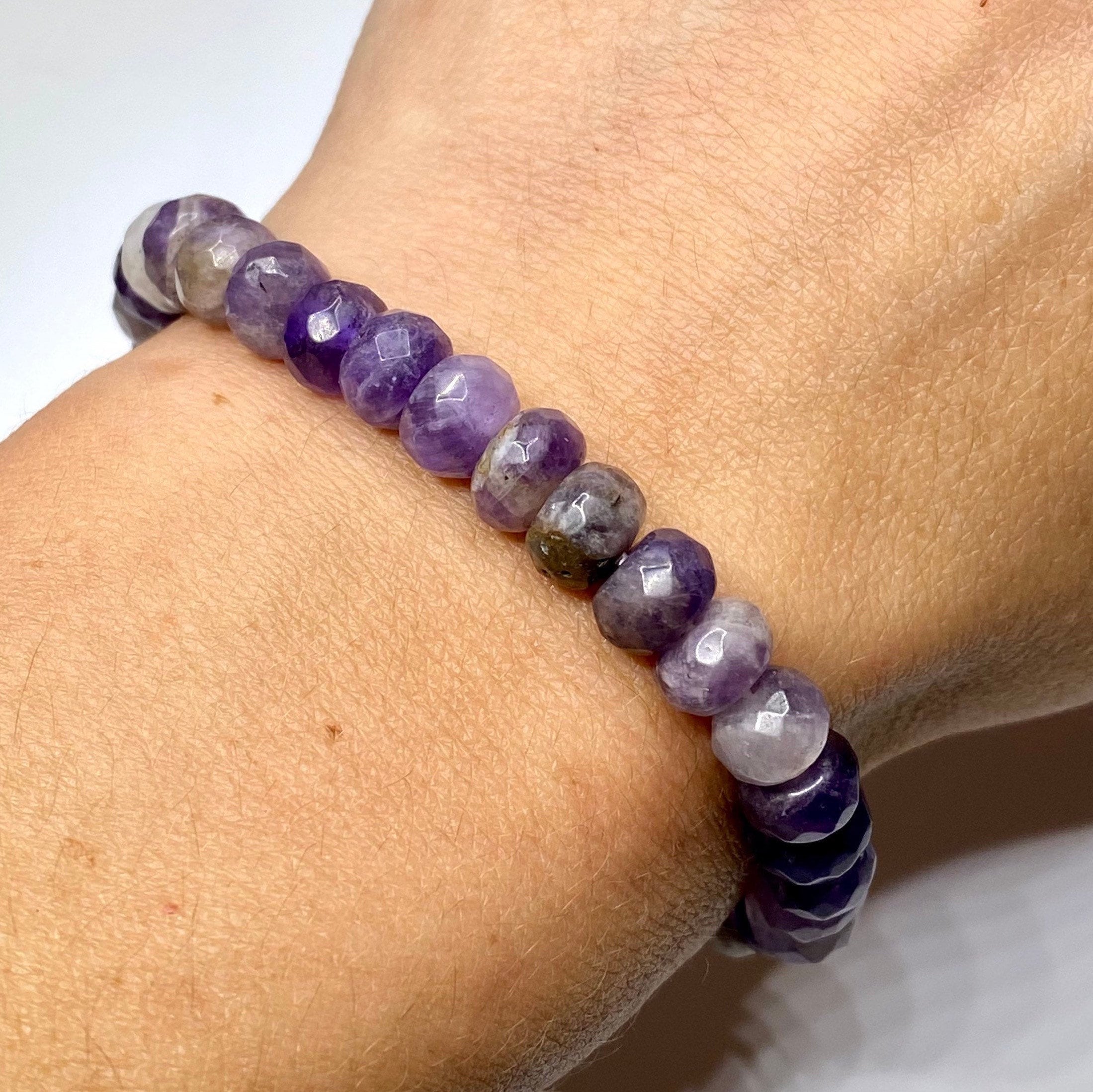 Amethyst Crystal Beaded Bracelet, Faceted Rondelle Gemstone Bracelet