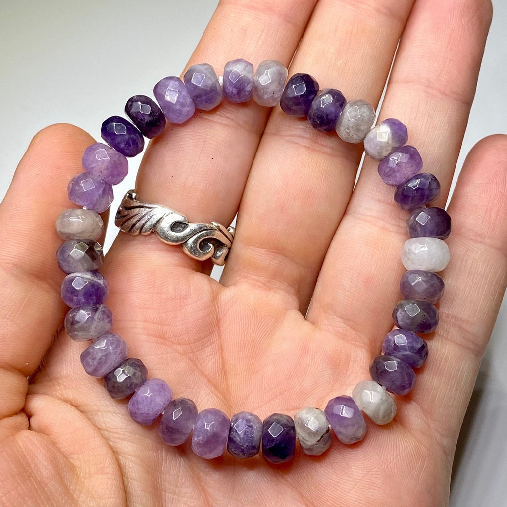 Amethyst Crystal Beaded Bracelet, Faceted Rondelle Gemstone Bracelet
