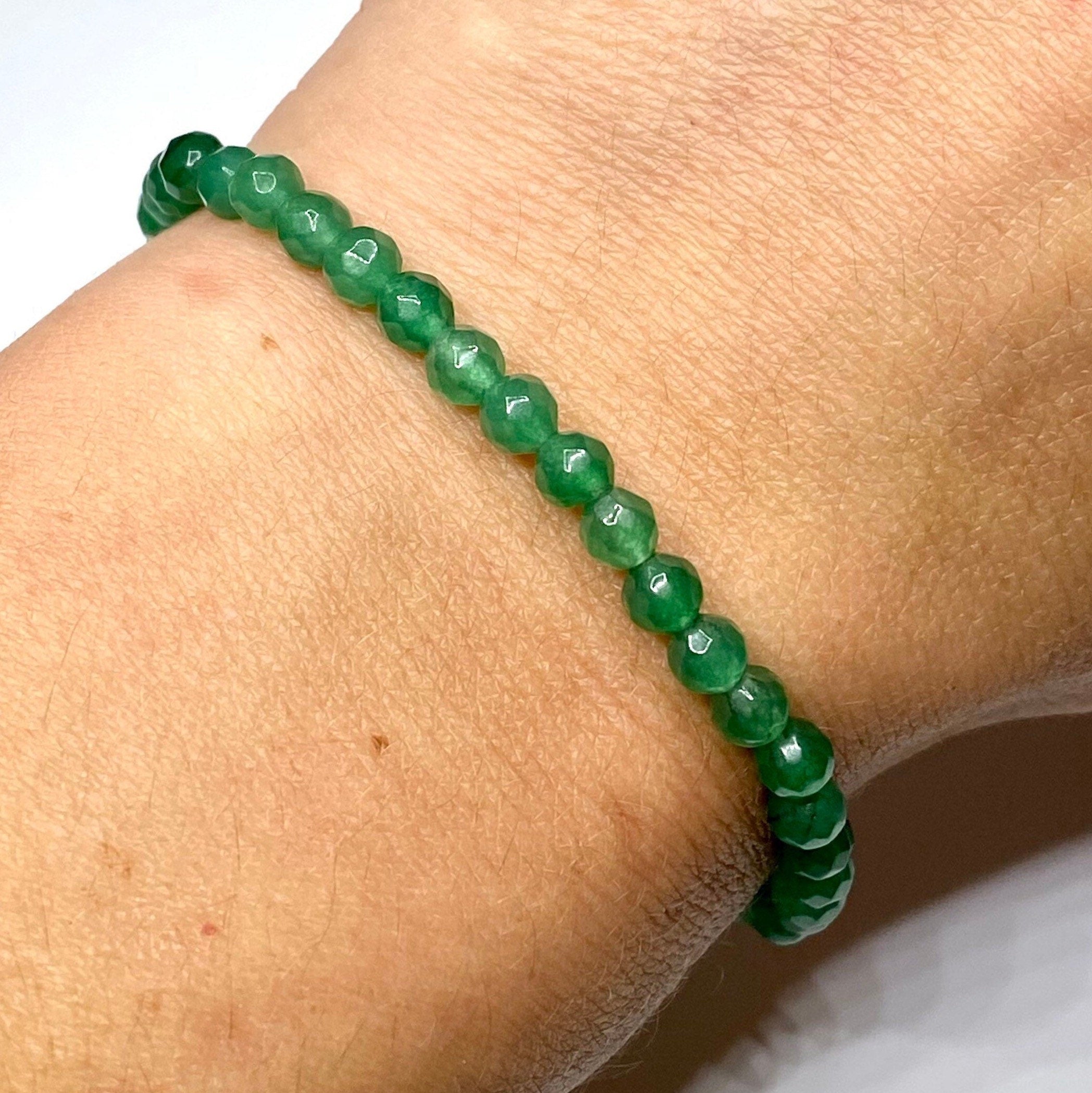 Green Aventurine Crystal Bracelet: Faceted Rondelle Beaded Bracelet