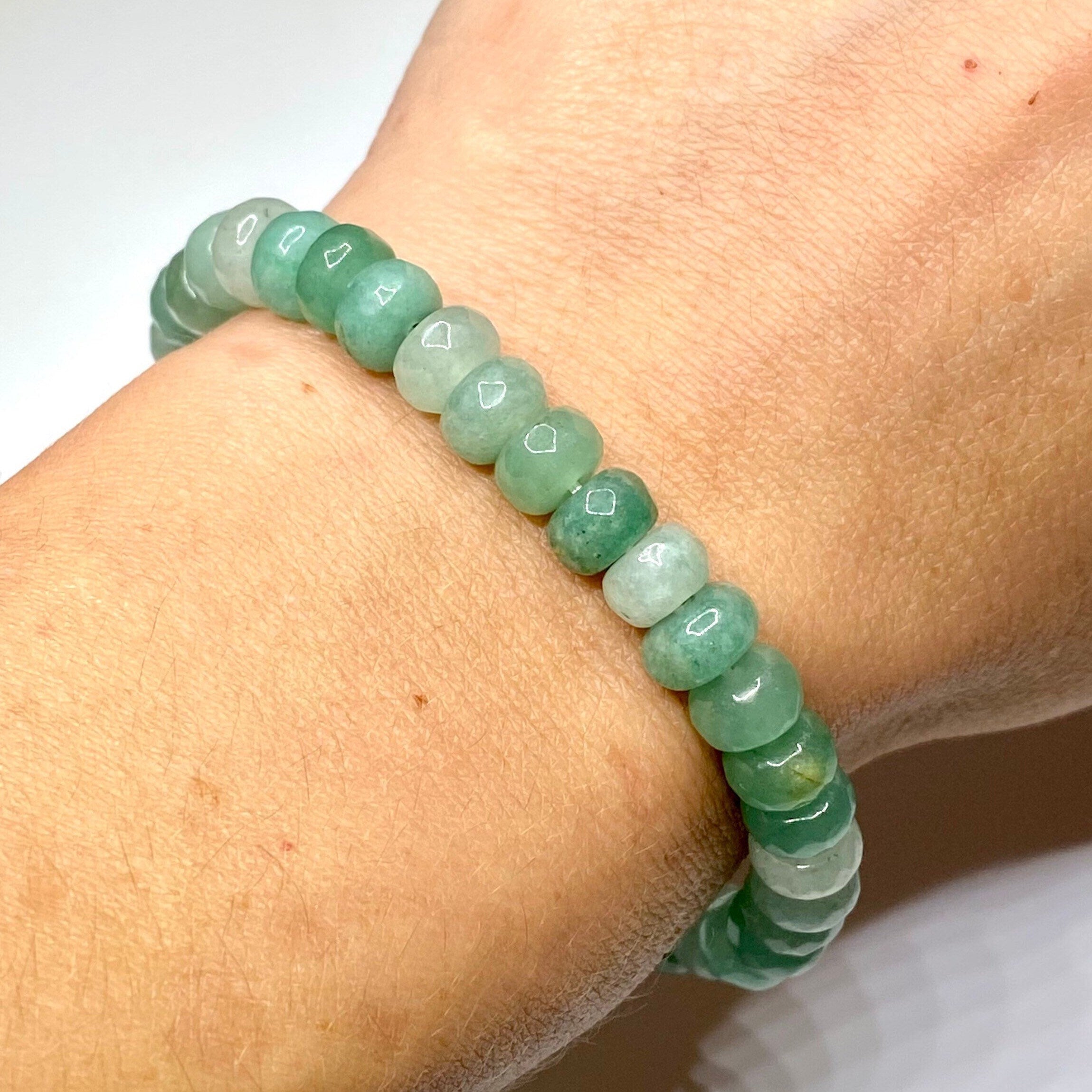 Green Aventurine Crystal Bracelet: Faceted Rondelle Beaded Bracelet