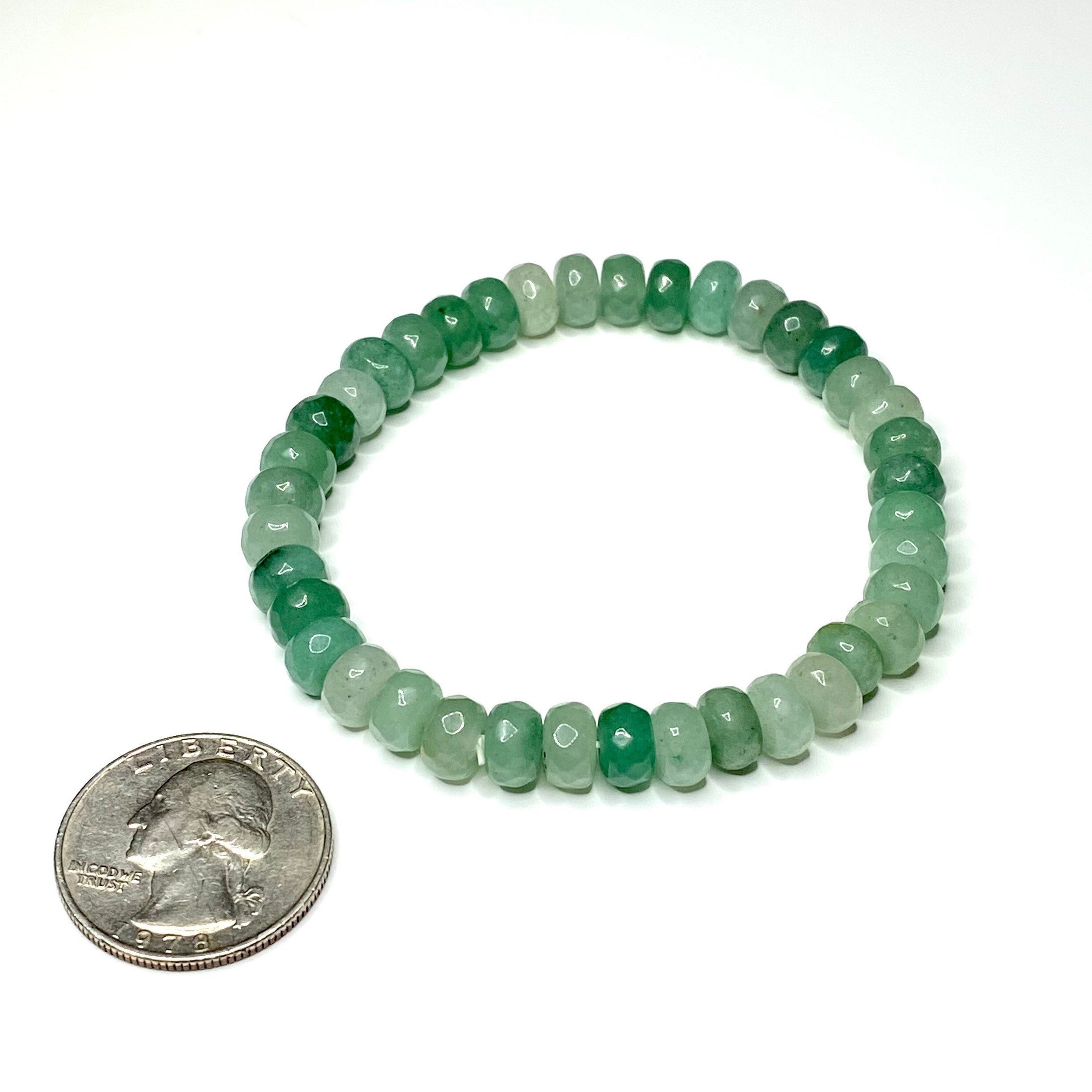 Green Aventurine Crystal Bracelet: Faceted Rondelle Beaded Bracelet