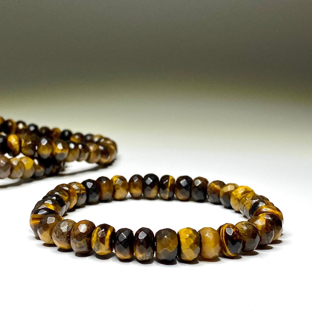 Tiger Eye Faceted Rondelle Crystal Bracelet: Handmade Gemstone Beaded Bracelet