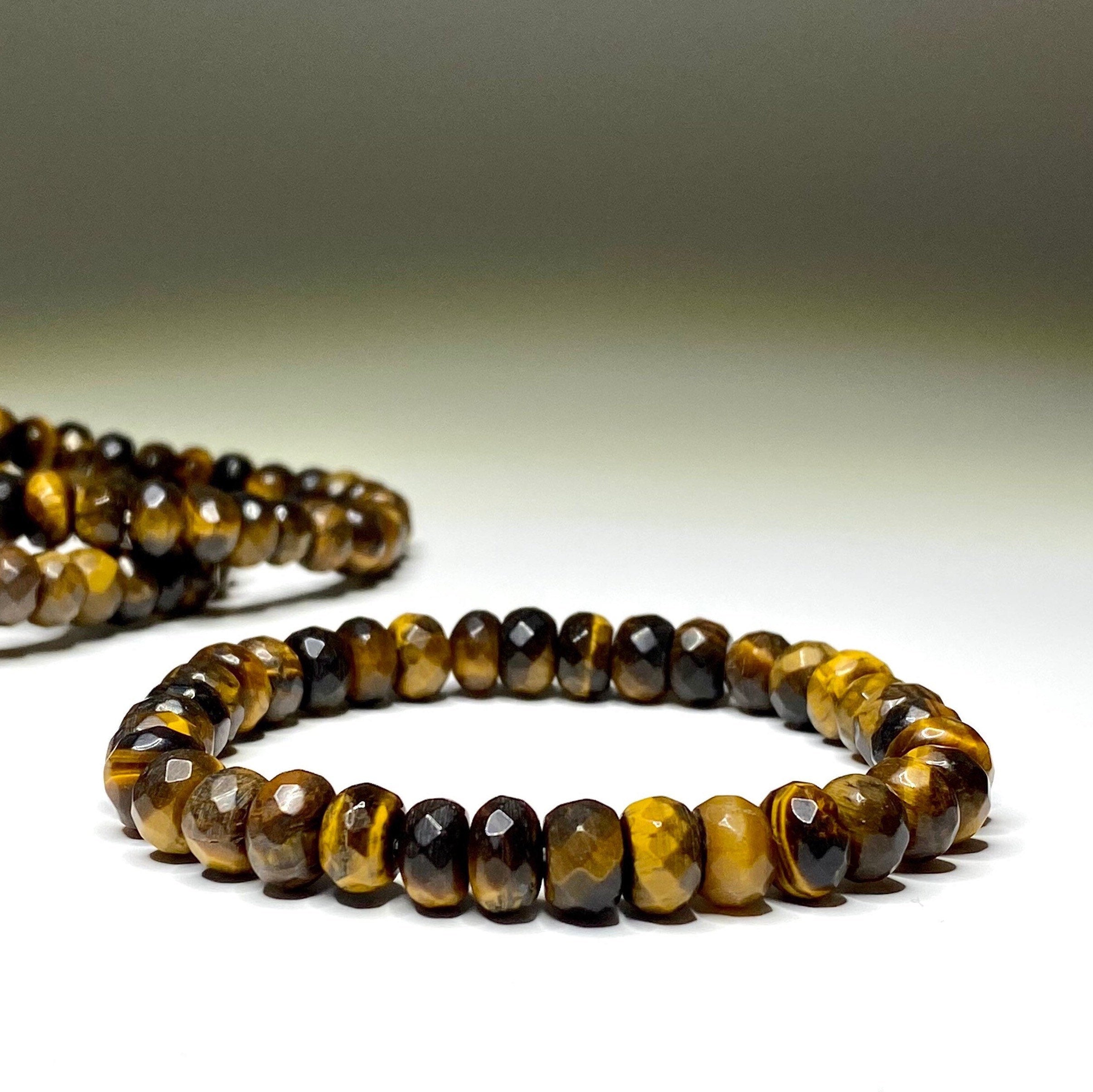 Tiger Eye Faceted Rondelle Crystal Bracelet: Handmade Gemstone Beaded Bracelet