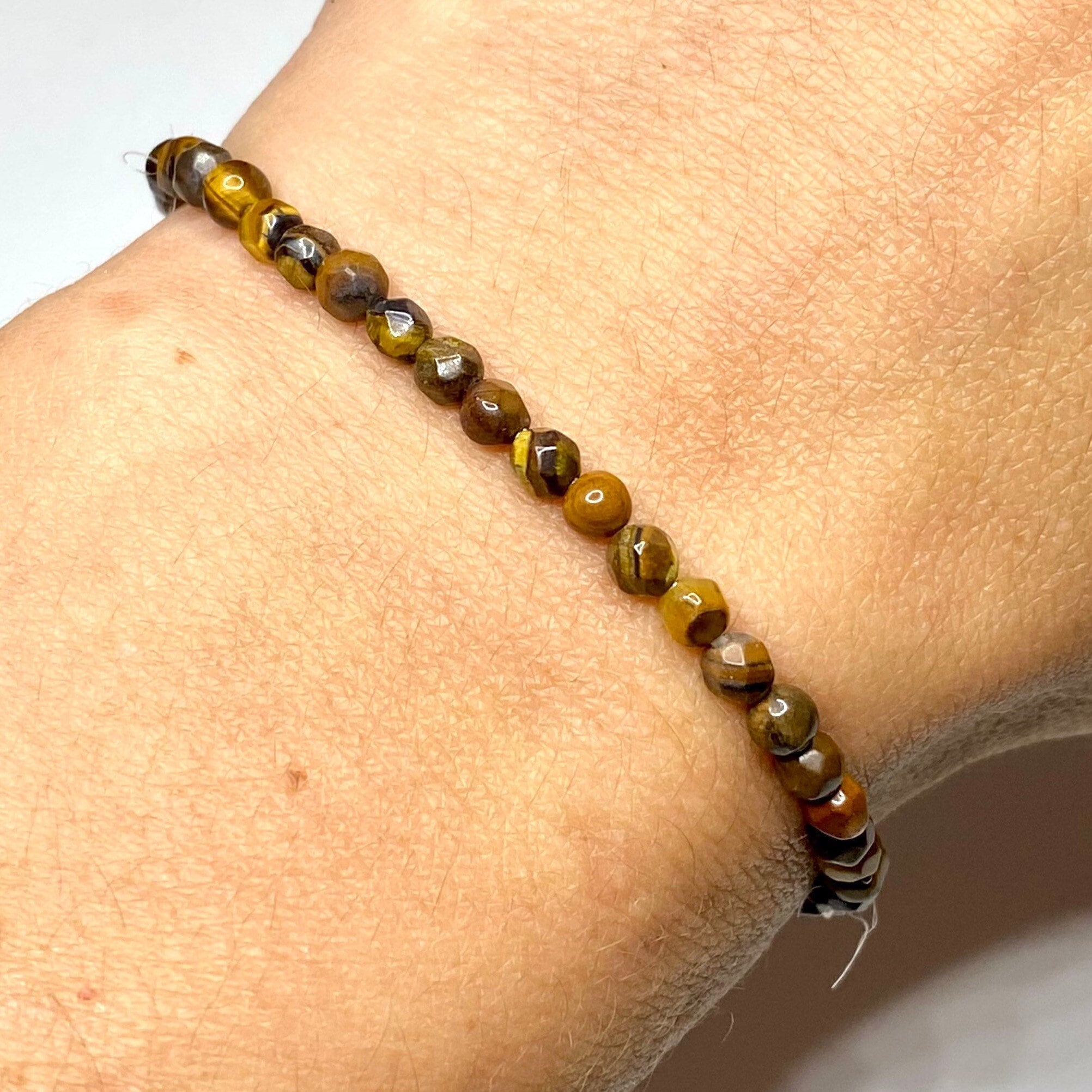 Tiger Eye Faceted Rondelle Crystal Bracelet: Handmade Gemstone Beaded Bracelet