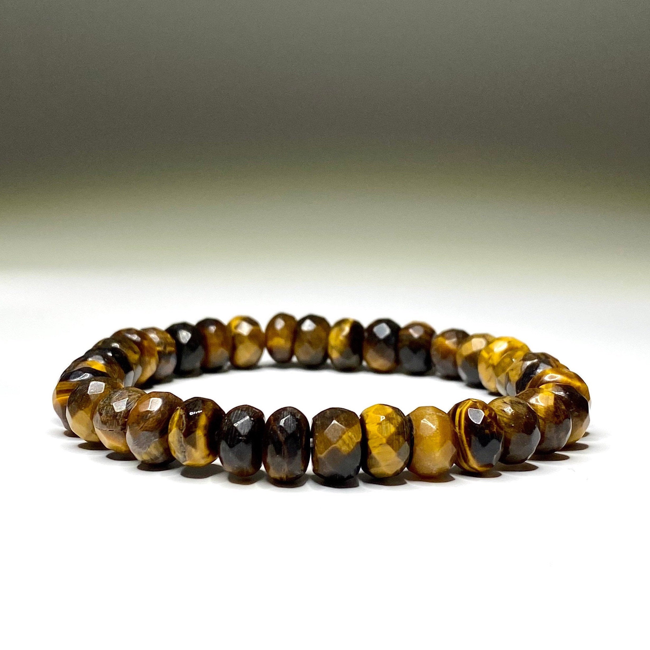 Tiger Eye Faceted Rondelle Crystal Bracelet: Handmade Gemstone Beaded Bracelet