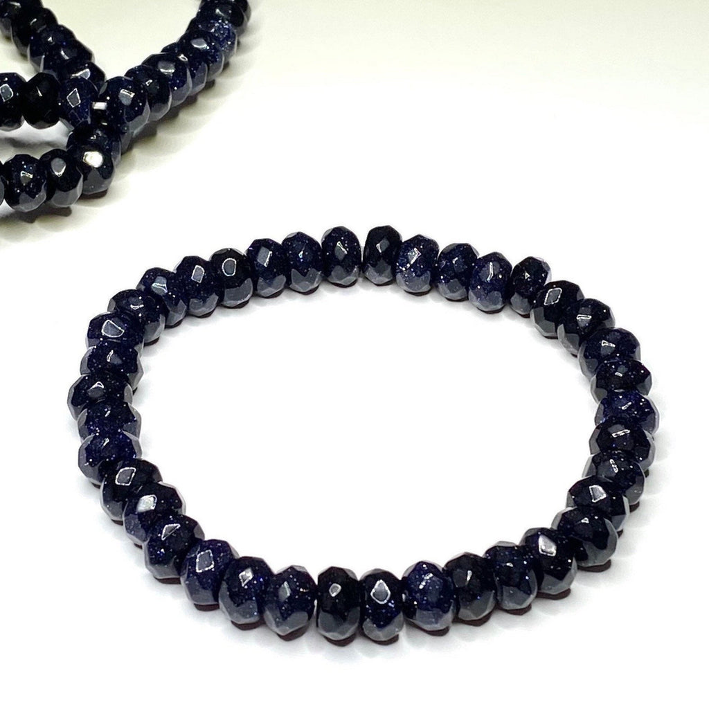 Blue Goldstone Crystal Bracelet: Faceted Rondelle Beaded Bracelet