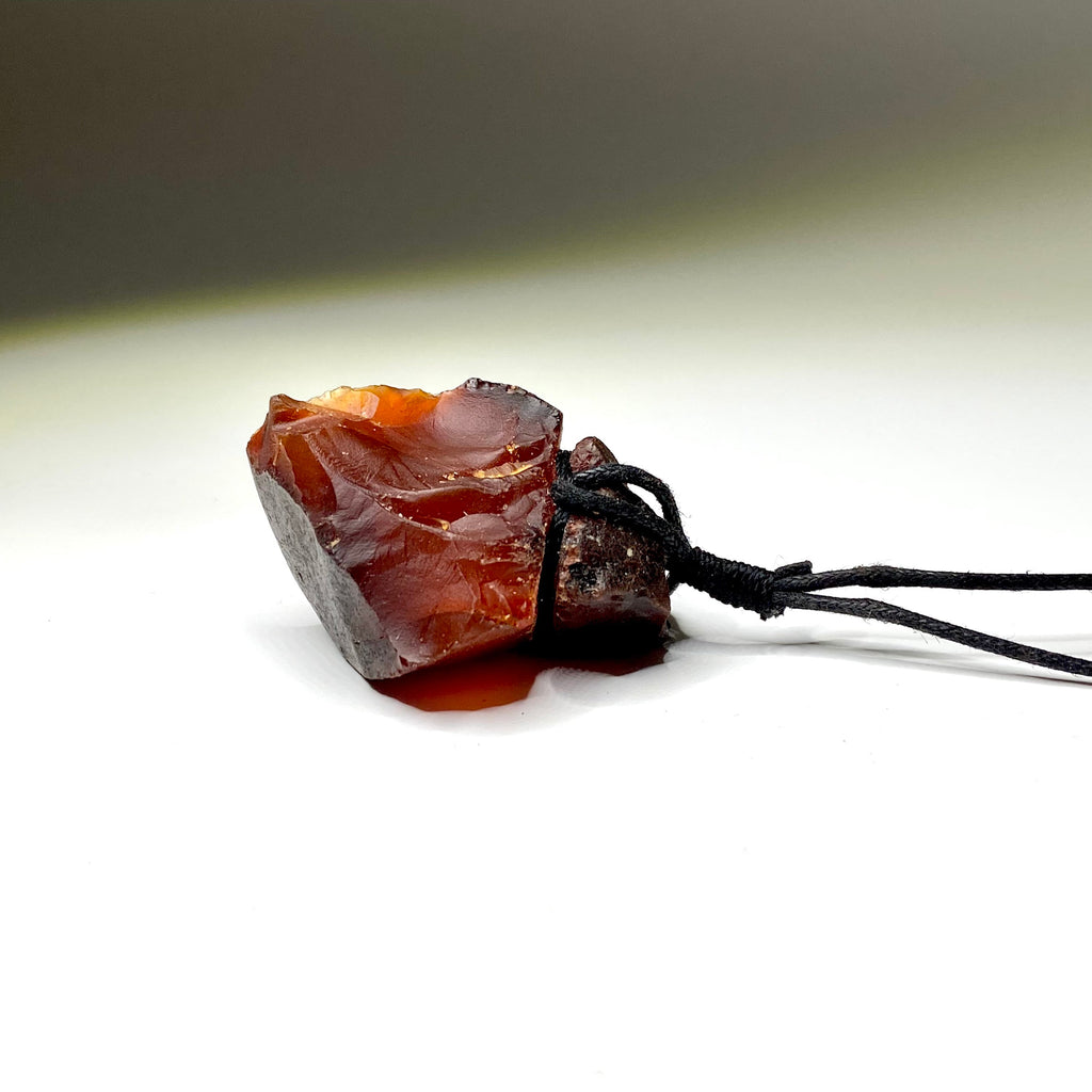 Carnelian Crystal Pendant Necklace: Raw Gemstone Cord Necklace
