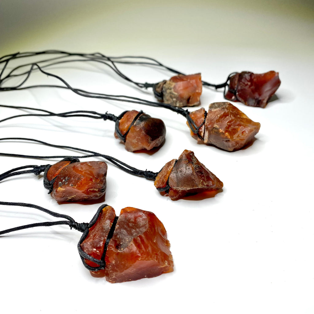 Carnelian Crystal Pendant Necklace: Raw Gemstone Cord Necklace