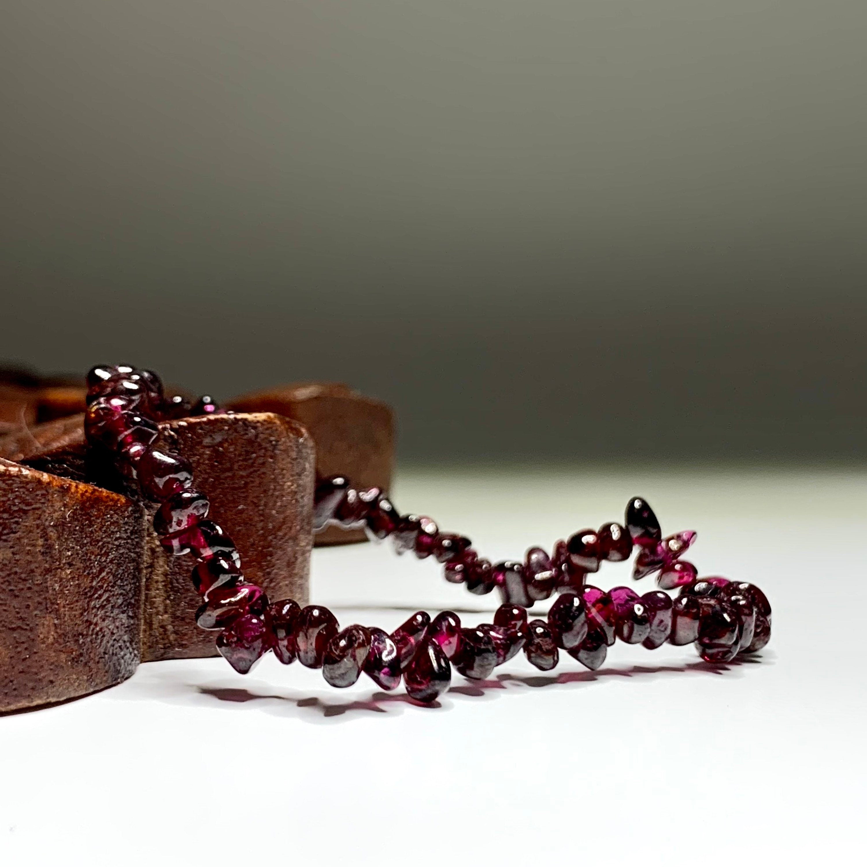 Garnet Crystal Chips Bracelet: Handmade Gemstone Beaded Bracelet