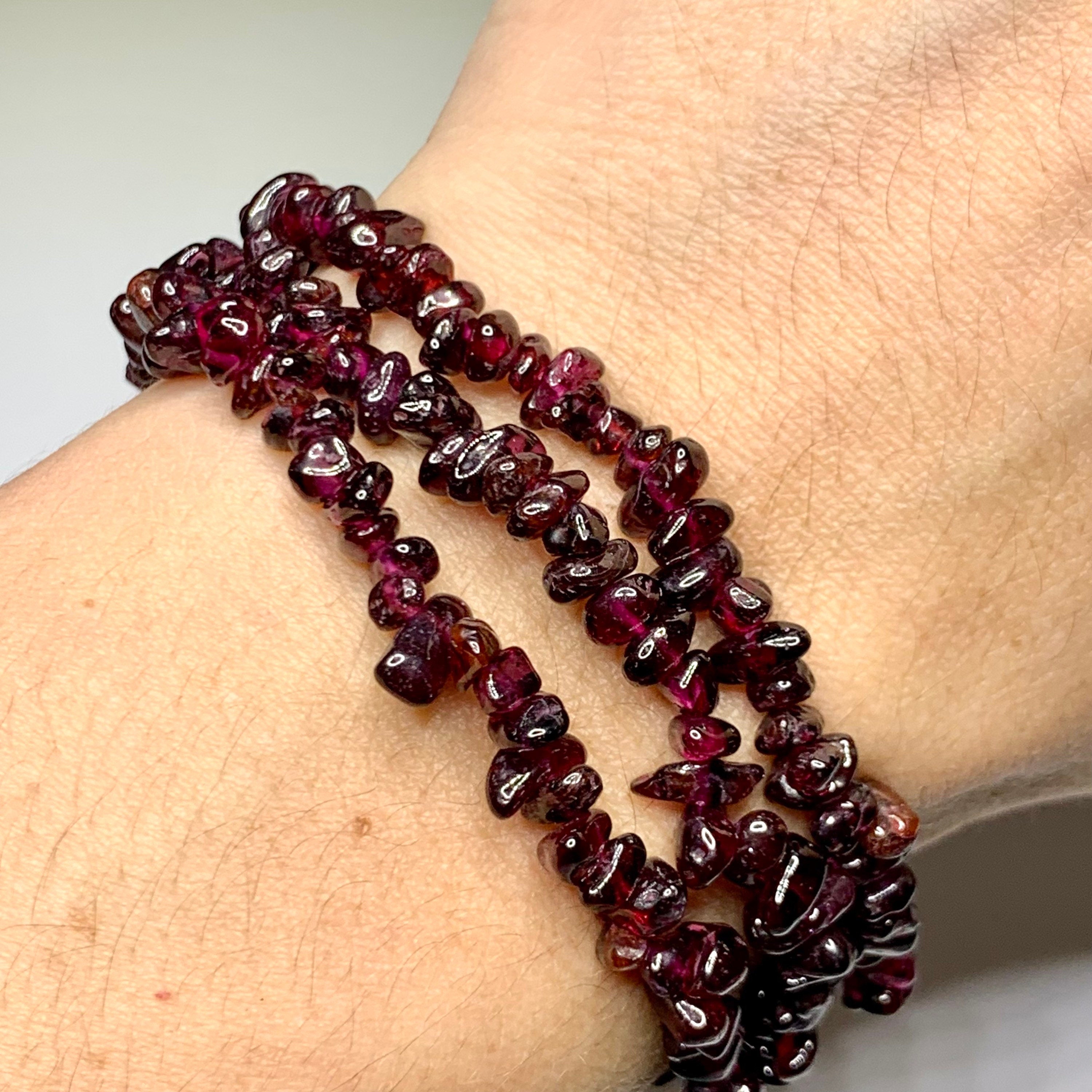 Garnet Crystal Chips Bracelet: Handmade Gemstone Beaded Bracelet