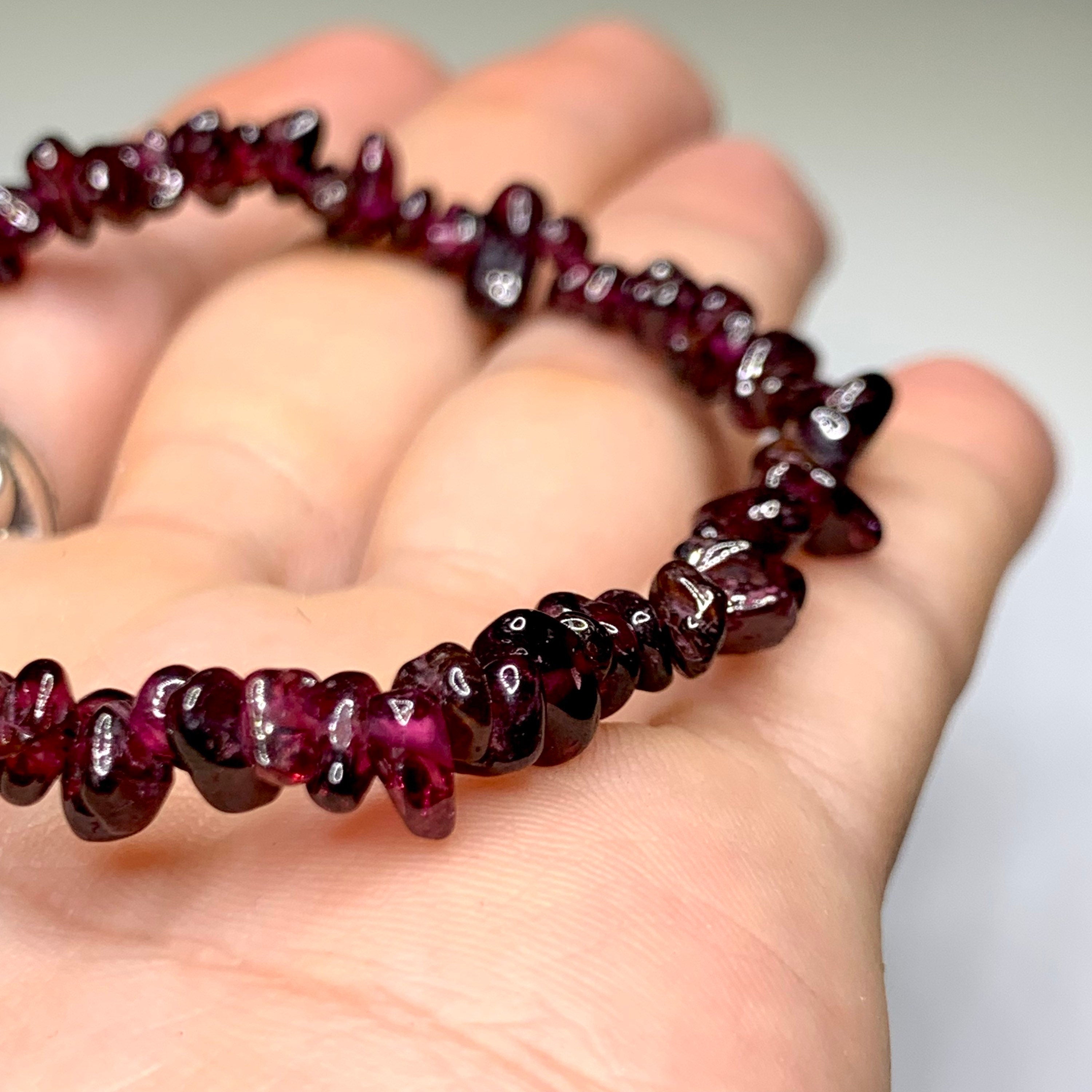 Garnet Crystal Chips Bracelet: Handmade Gemstone Beaded Bracelet