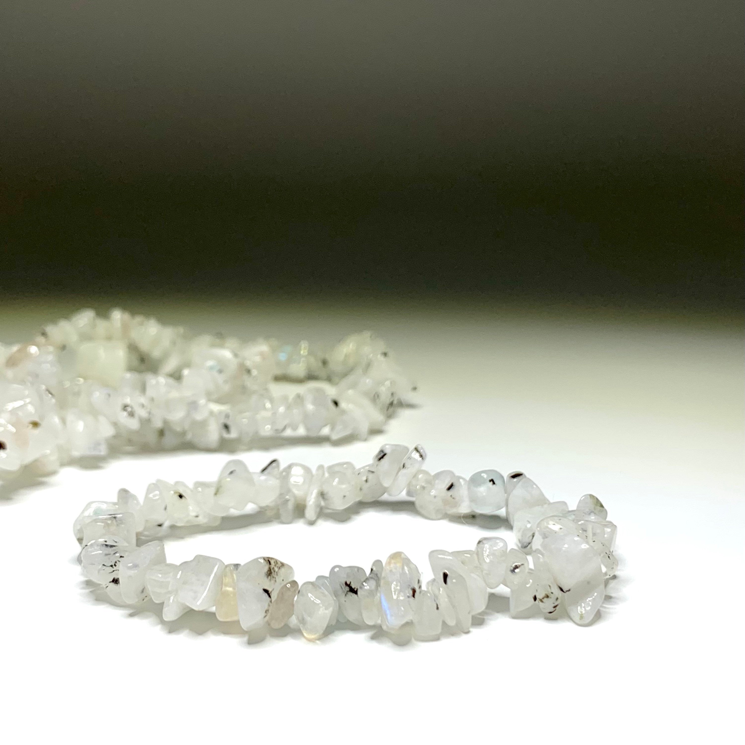 Rainbow Moonstone Crystal Chip Bracelet: Gemstone Beaded Stretch Bracelet