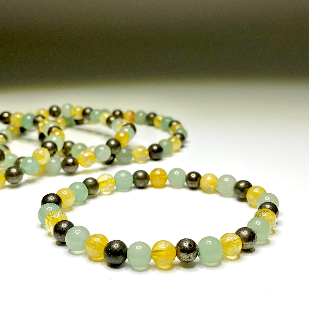 Citrine Pyrite Aventurine Bracelet: Gemstone Beaded Crystal Jewelry