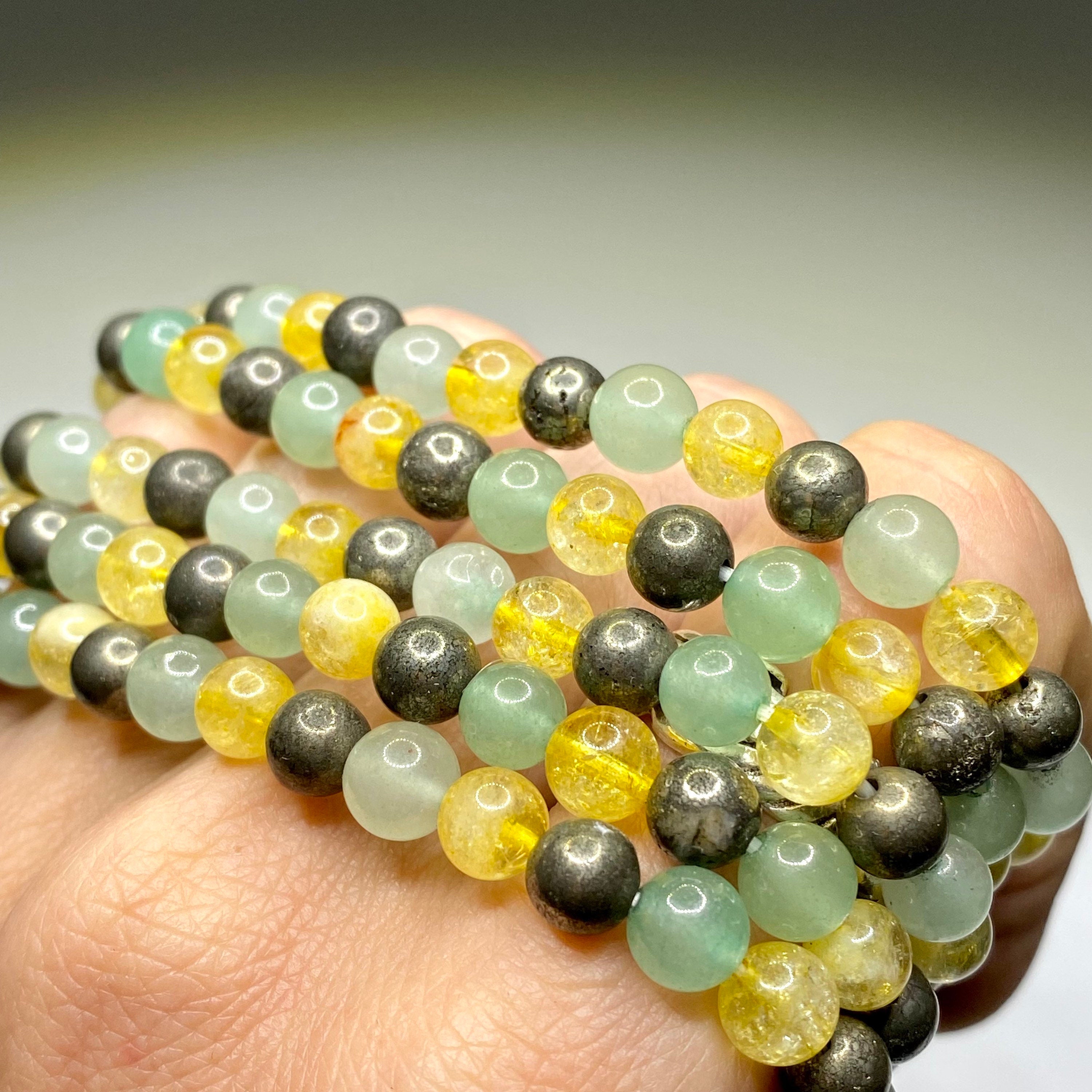 Citrine Pyrite Aventurine Bracelet: Gemstone Beaded Crystal Jewelry