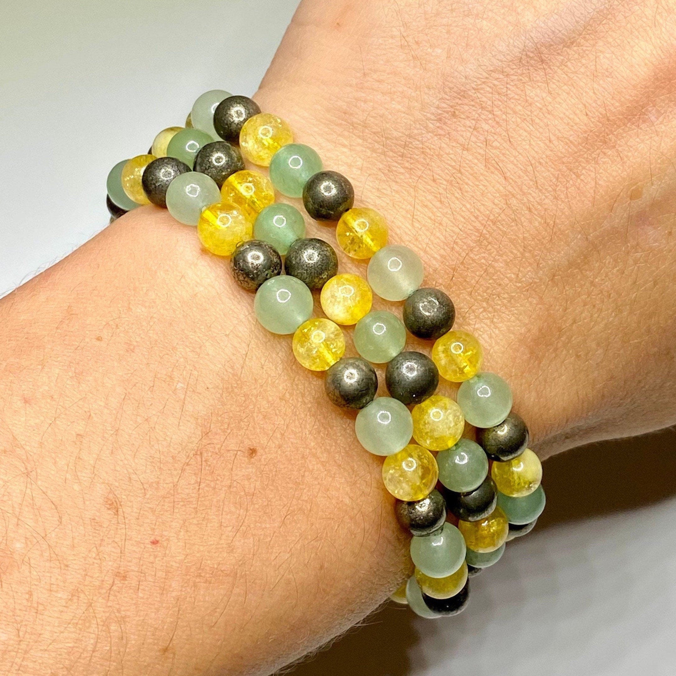 Citrine Pyrite Aventurine Bracelet: Gemstone Beaded Crystal Jewelry