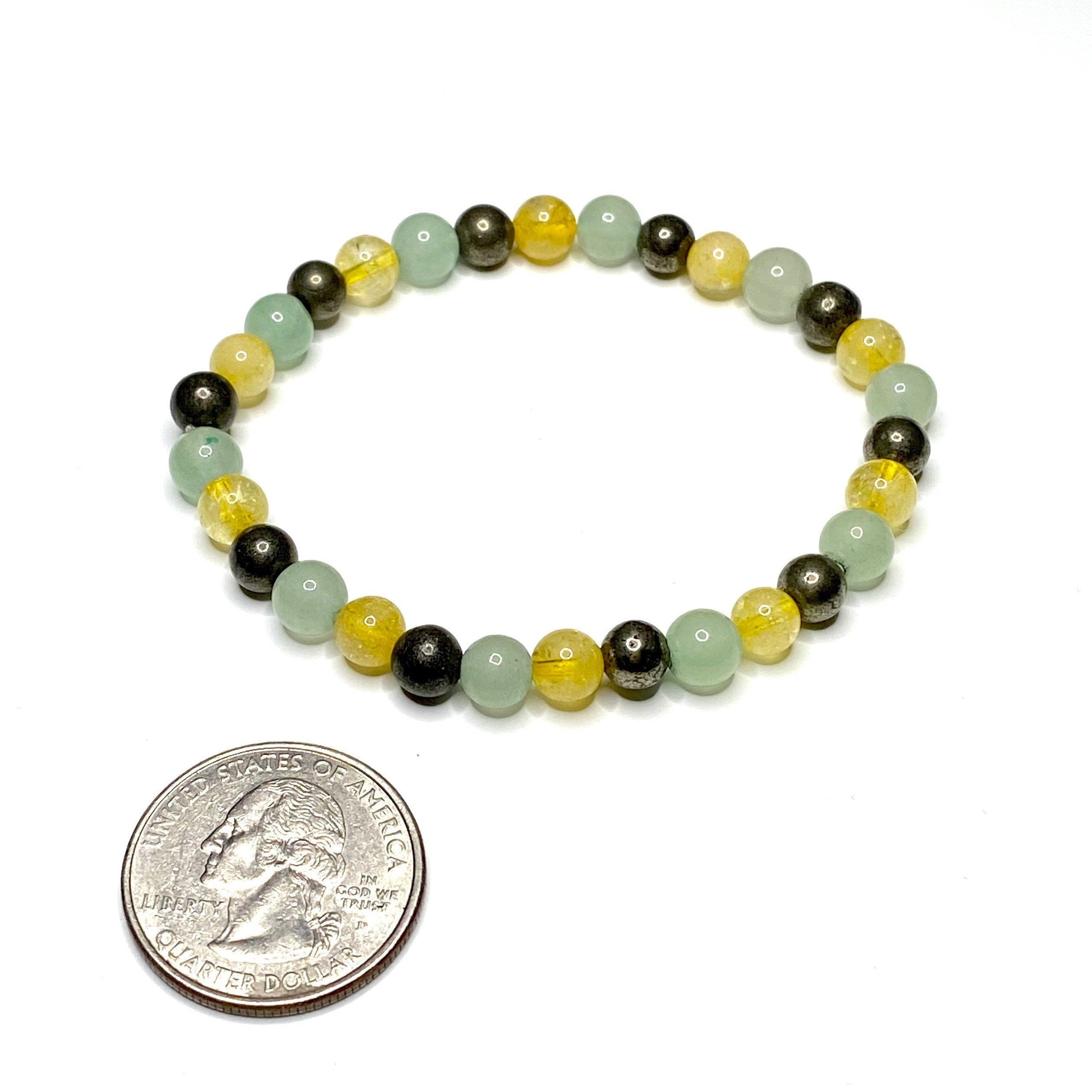 Citrine Pyrite Aventurine Bracelet: Gemstone Beaded Crystal Jewelry