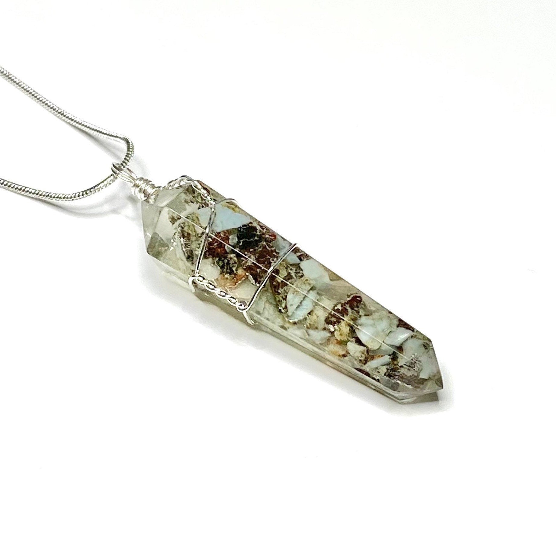 Larimar in Orgonite Wire Wrapped Pendant Necklace