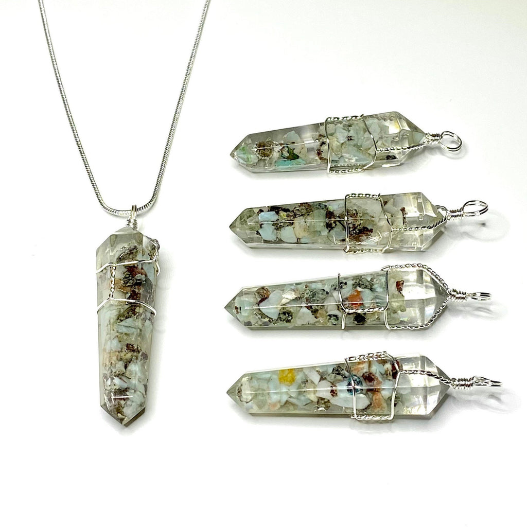 Larimar in Orgonite Wire Wrapped Pendant Necklace