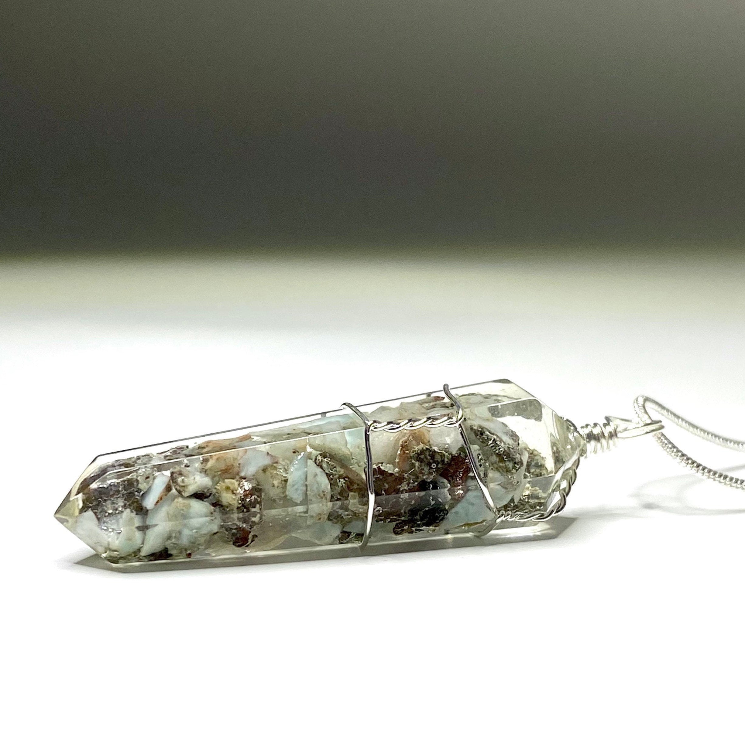 Larimar in Orgonite Wire Wrapped Pendant Necklace