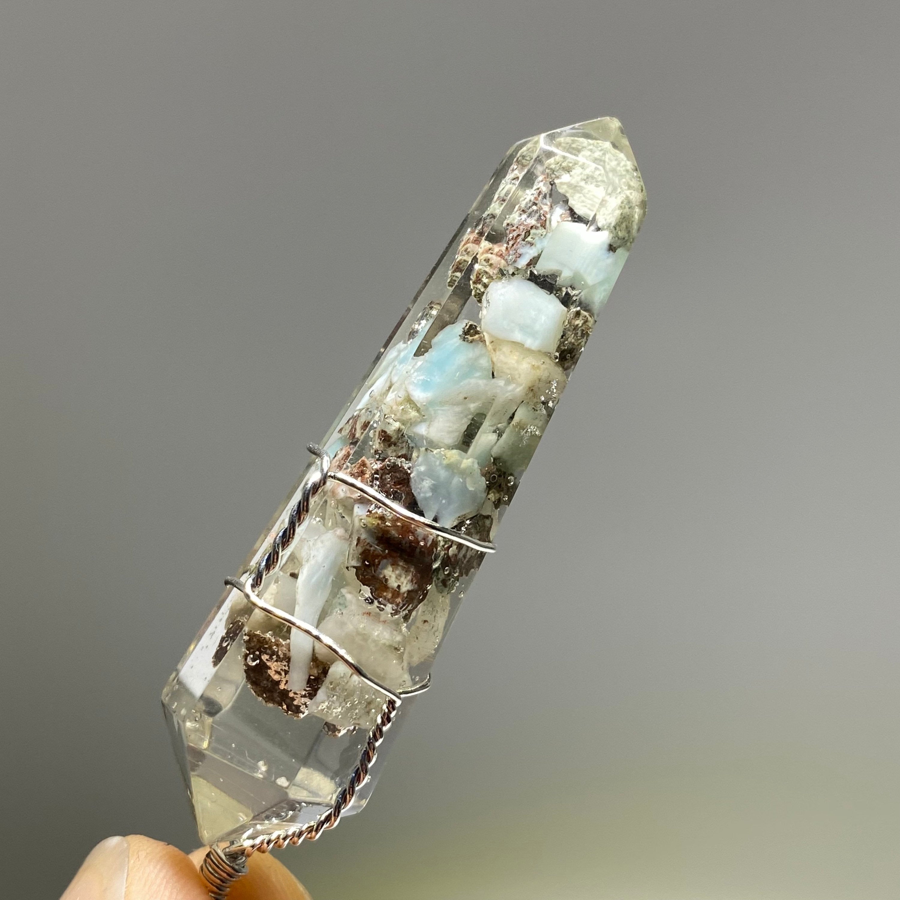 Larimar in Orgonite Wire Wrapped Pendant Necklace