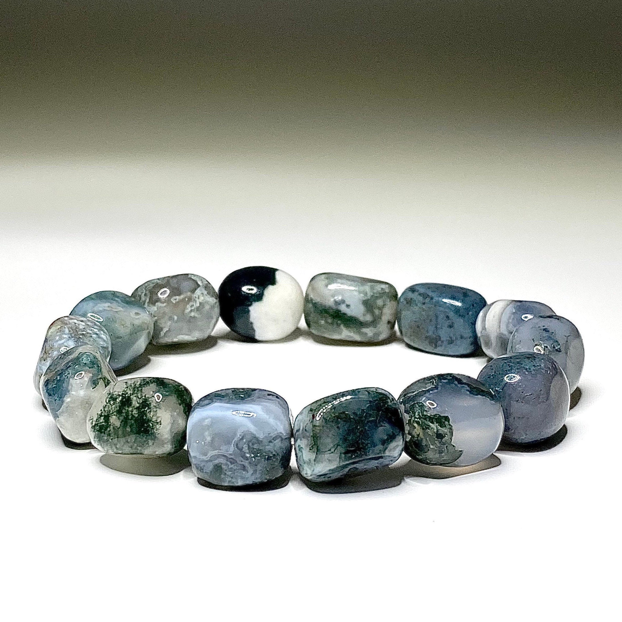Moss Agate Jelly Bean Bracelet: Tumbled Gemstone Beaded Bracelet