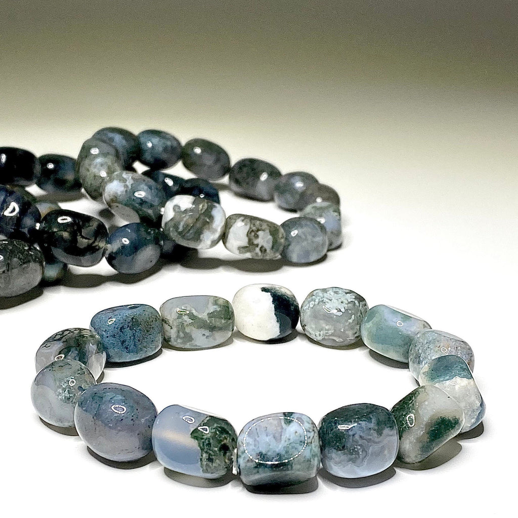 Moss Agate Jelly Bean Bracelet: Tumbled Gemstone Beaded Bracelet