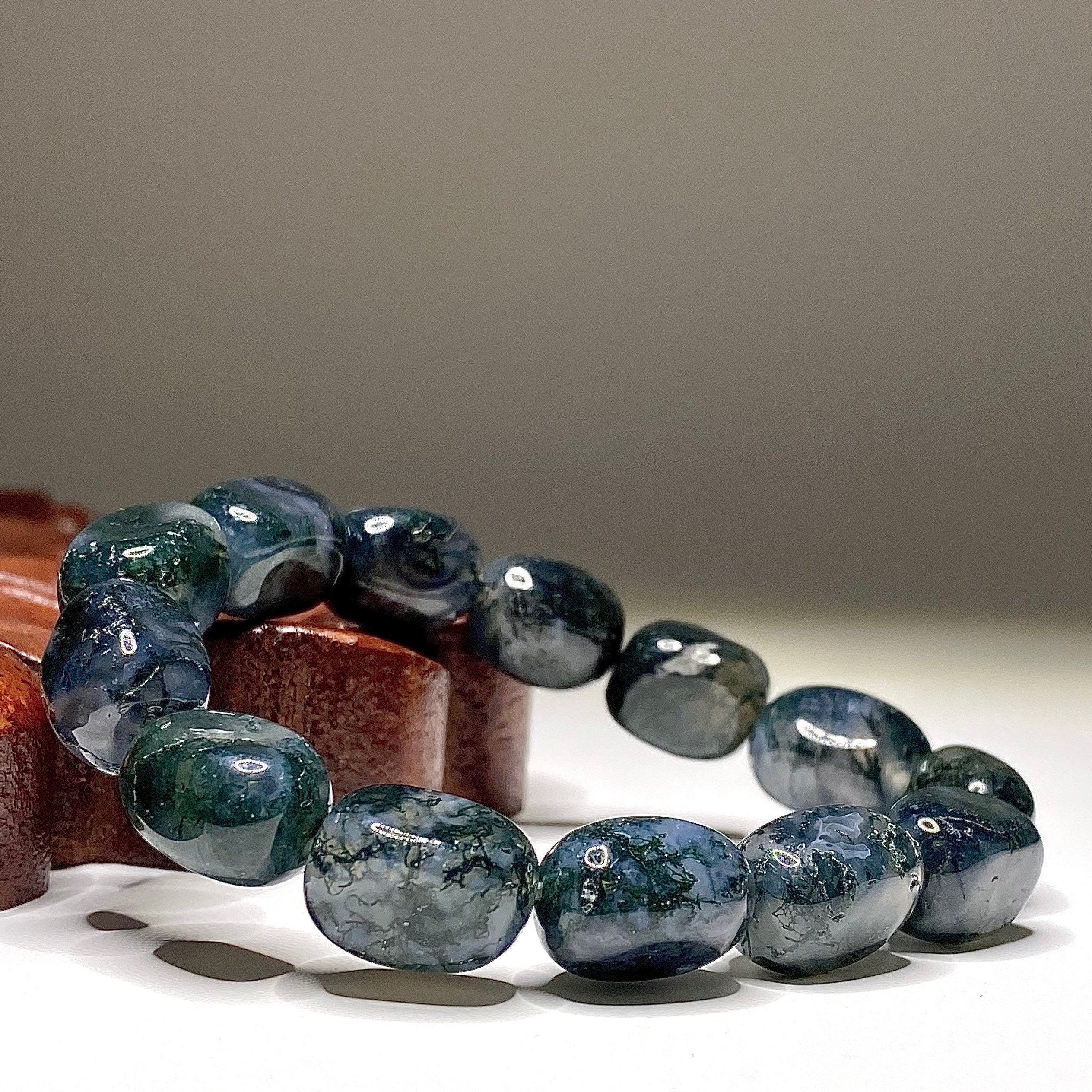 Moss Agate Jelly Bean Bracelet: Tumbled Gemstone Beaded Bracelet