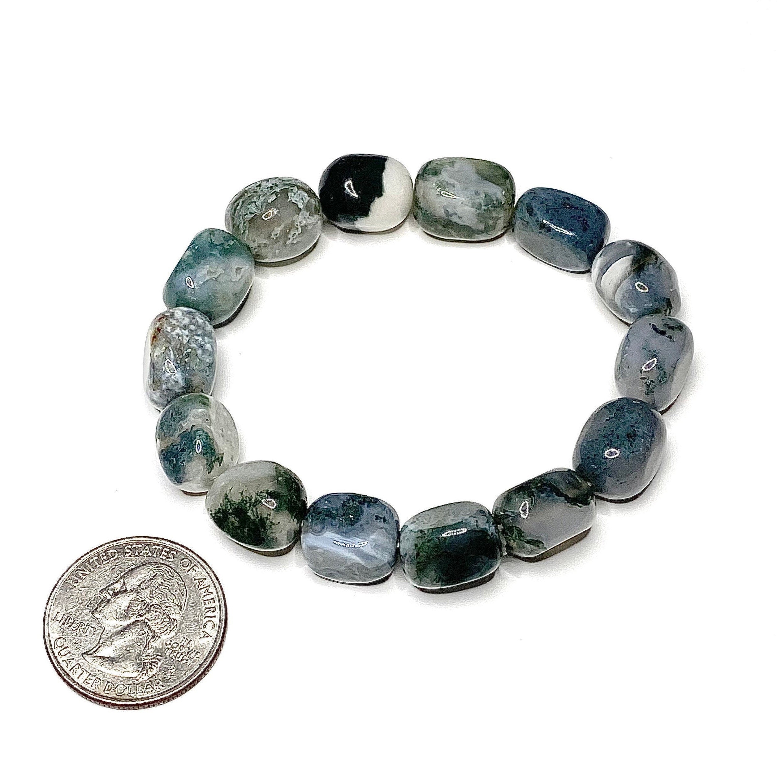 Moss Agate Jelly Bean Bracelet: Tumbled Gemstone Beaded Bracelet