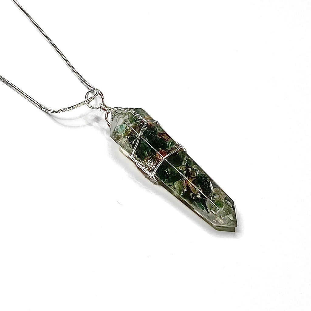 Green Apatite in Orgonite Wire Wrapped Pendant Necklace