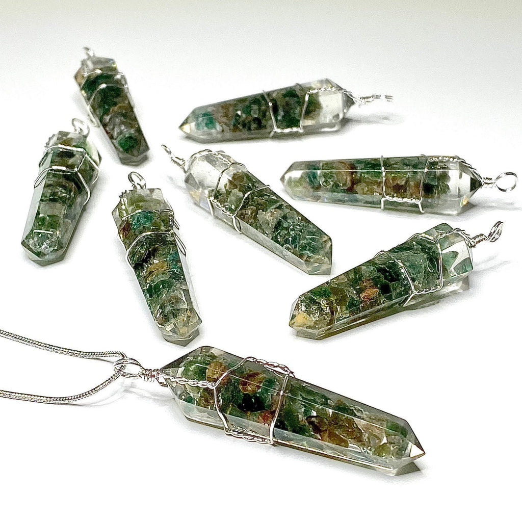 Green Apatite in Orgonite Wire Wrapped Pendant Necklace