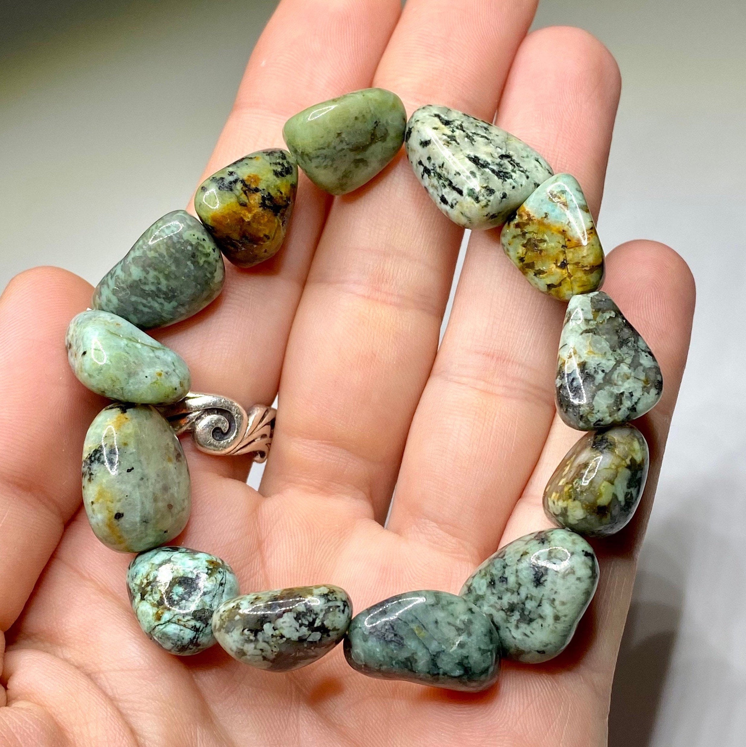 African Turquoise Crystal Bracelet, 8mm Gemstone Beaded Bracelet