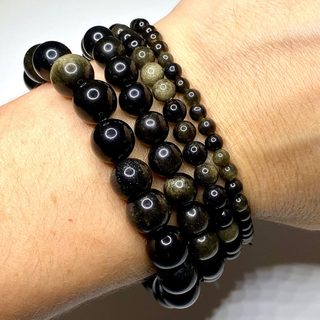 Gold Sheen Obsidian Bracelet: Round Gemstone Beaded Bracelet