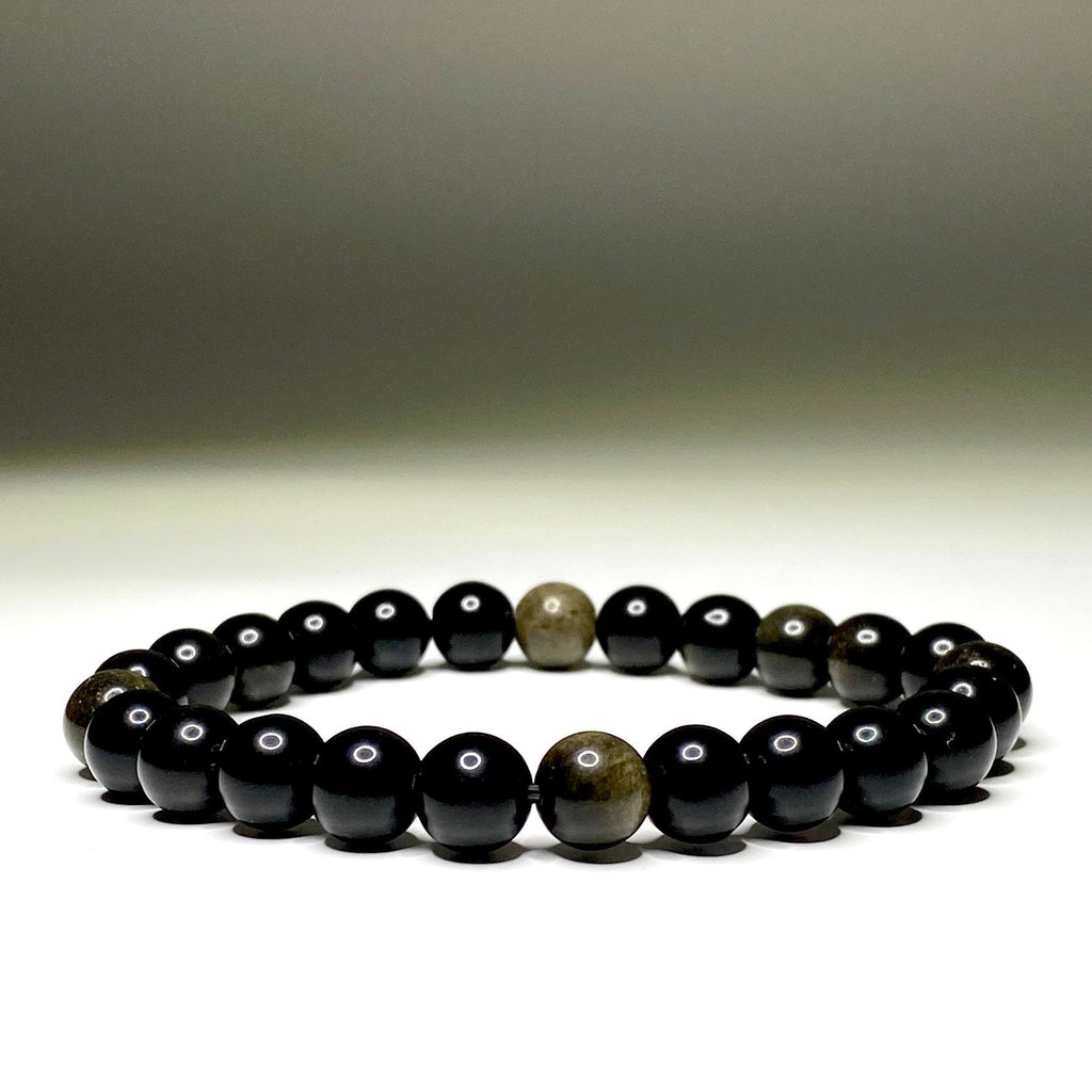 Gold Sheen Obsidian Bracelet: Round Gemstone Beaded Bracelet