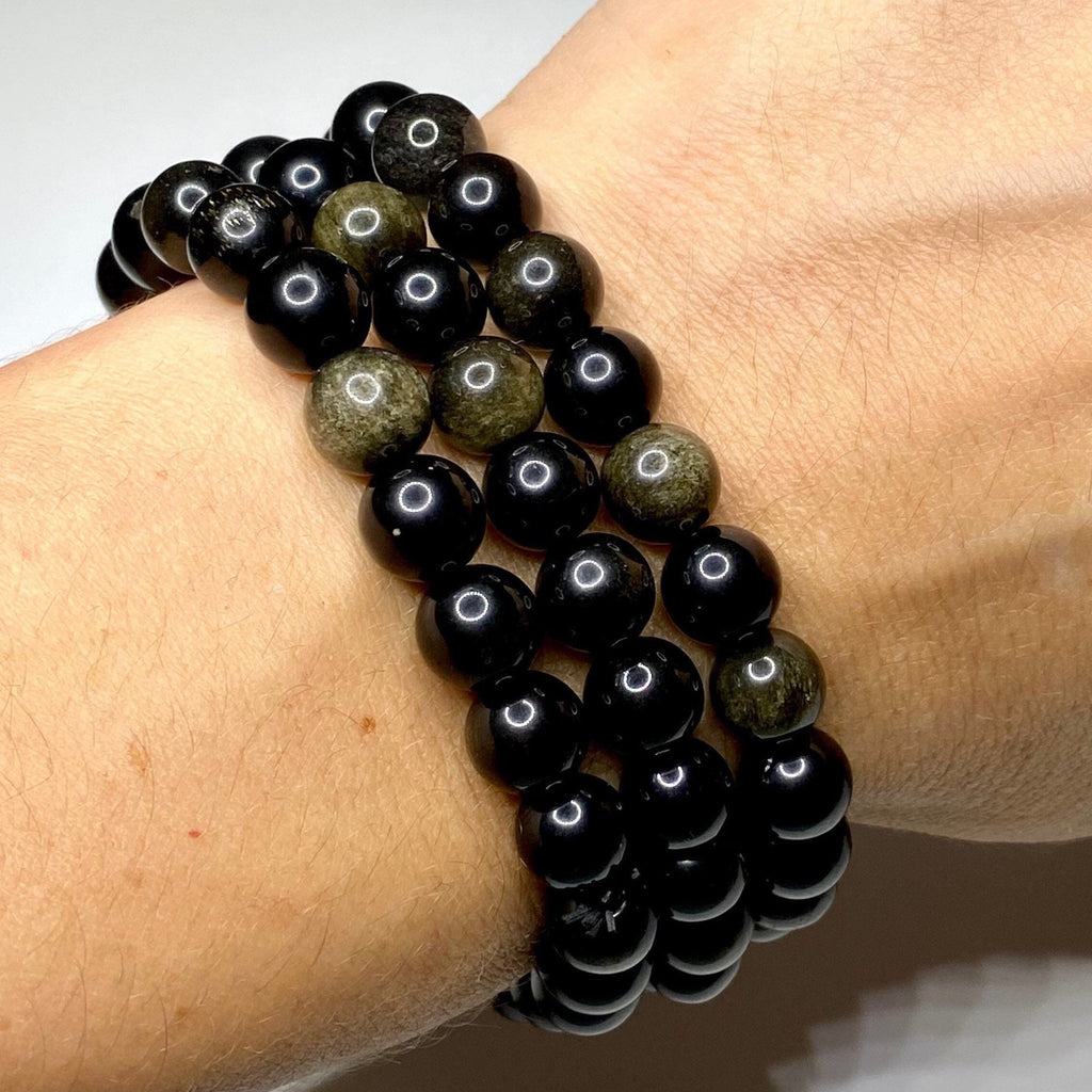 Gold Sheen Obsidian Bracelet: Round Gemstone Beaded Bracelet