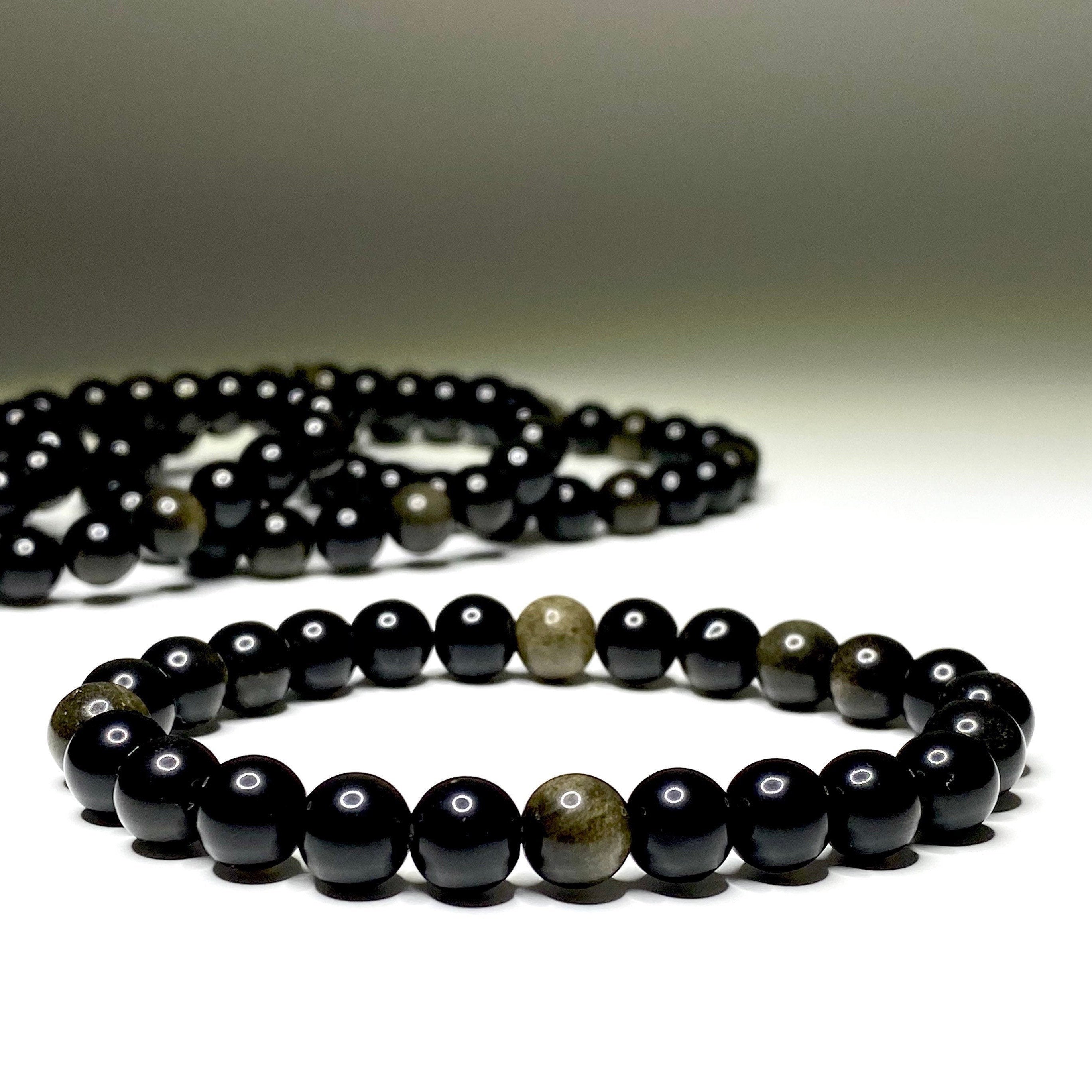 Gold Sheen Obsidian Bracelet: Round Gemstone Beaded Bracelet
