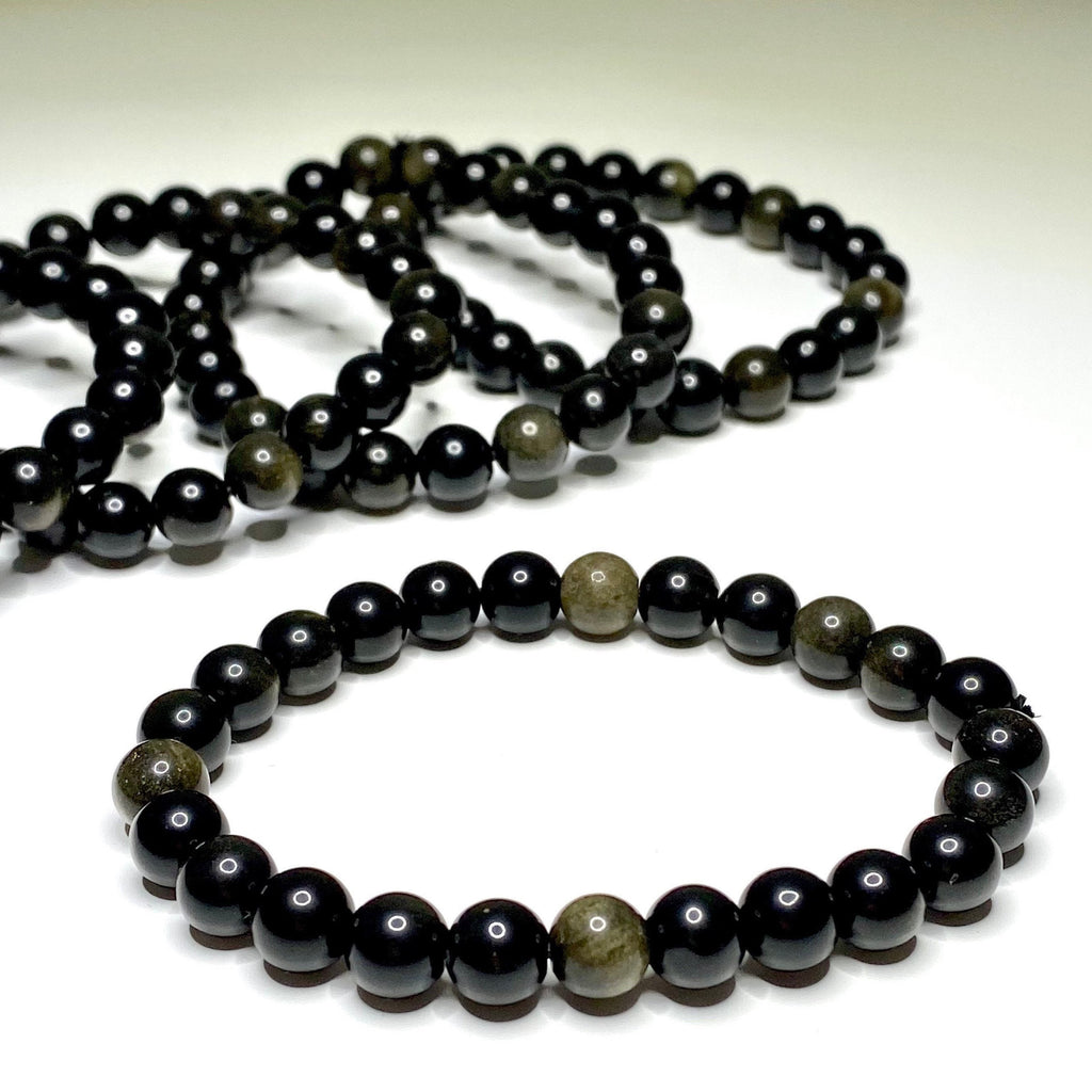 Gold Sheen Obsidian Bracelet: Round Gemstone Beaded Bracelet