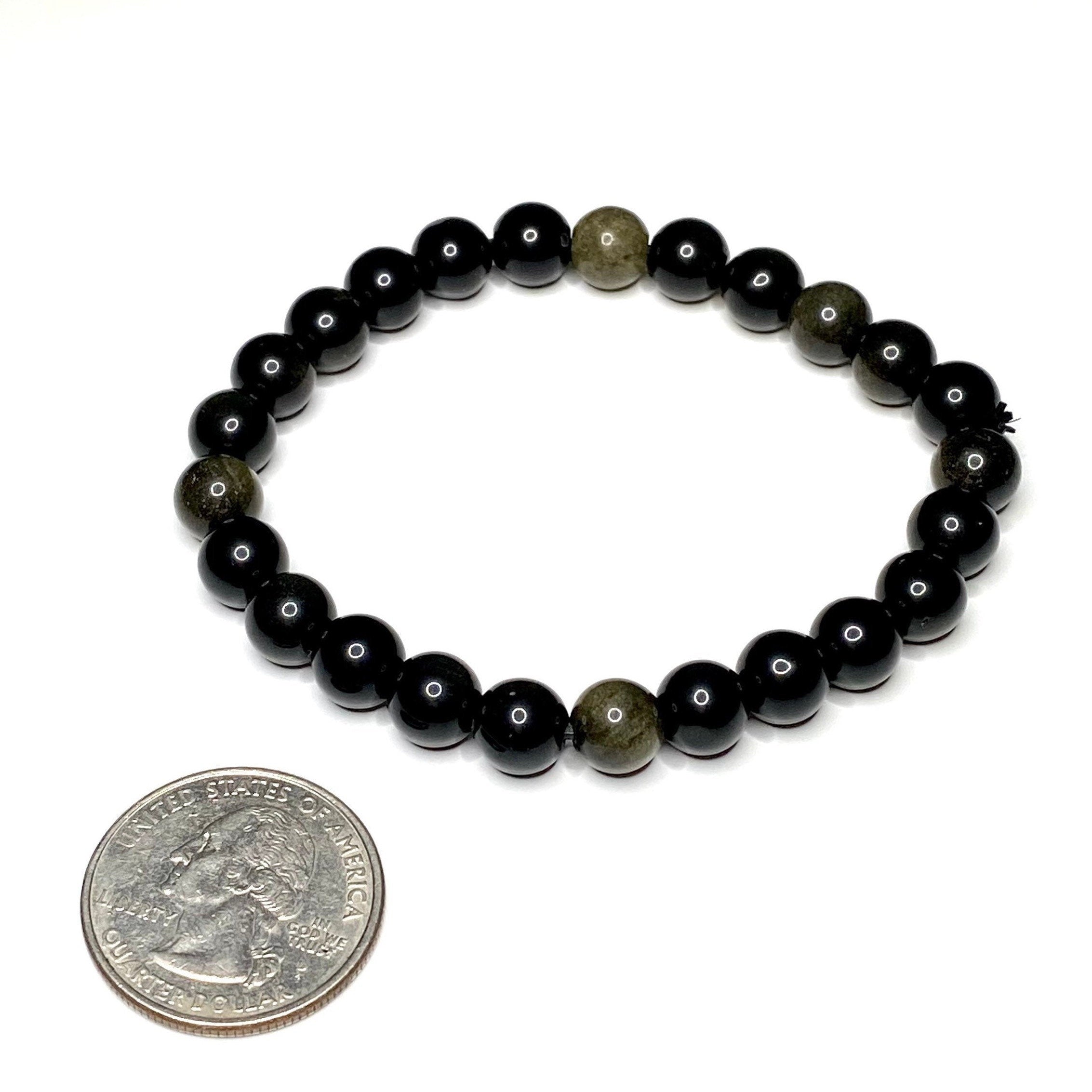 Gold Sheen Obsidian Bracelet: Round Gemstone Beaded Bracelet