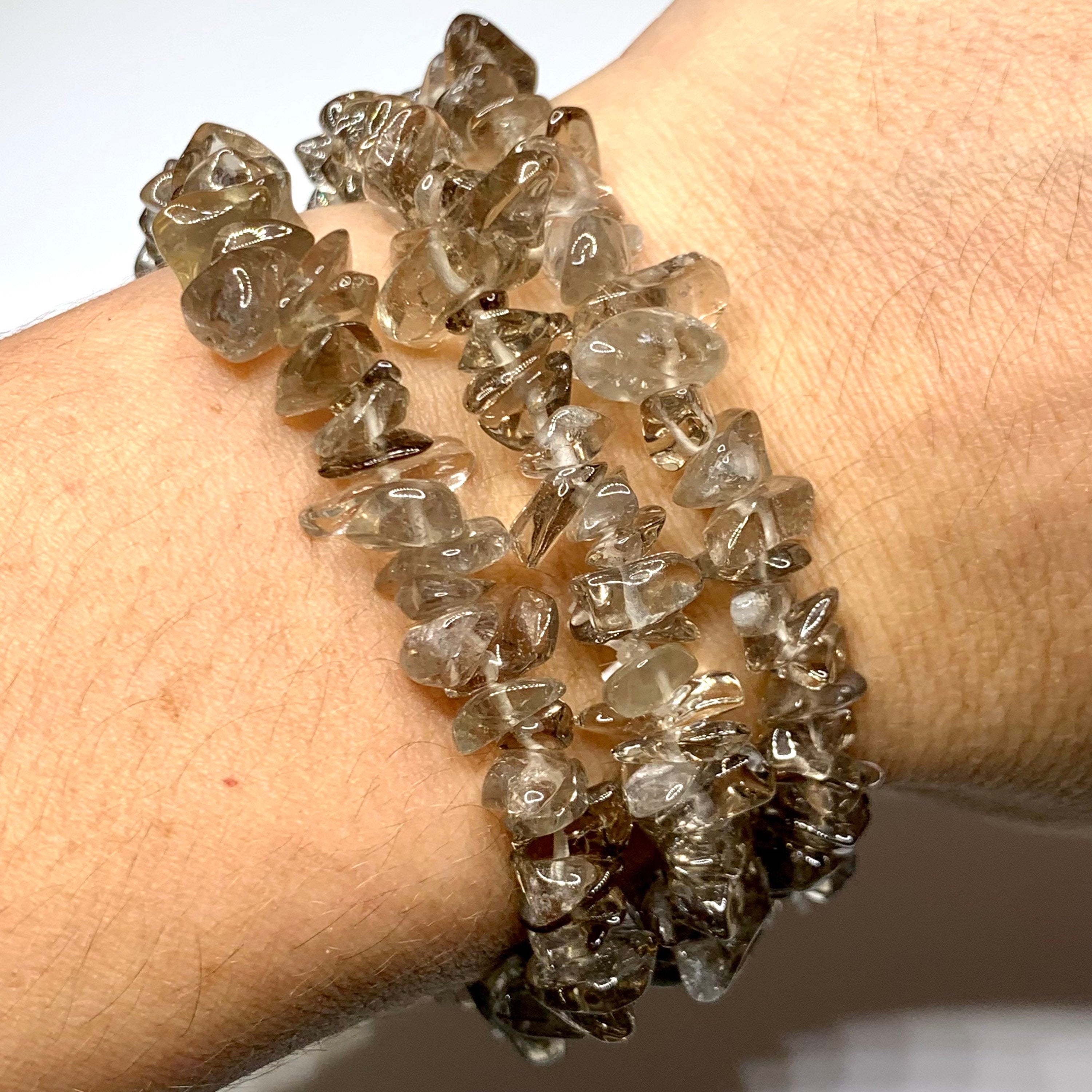 Smoky Quartz Crystal Chips Bracelet: Handmade Gemstone Beaded Bracelet