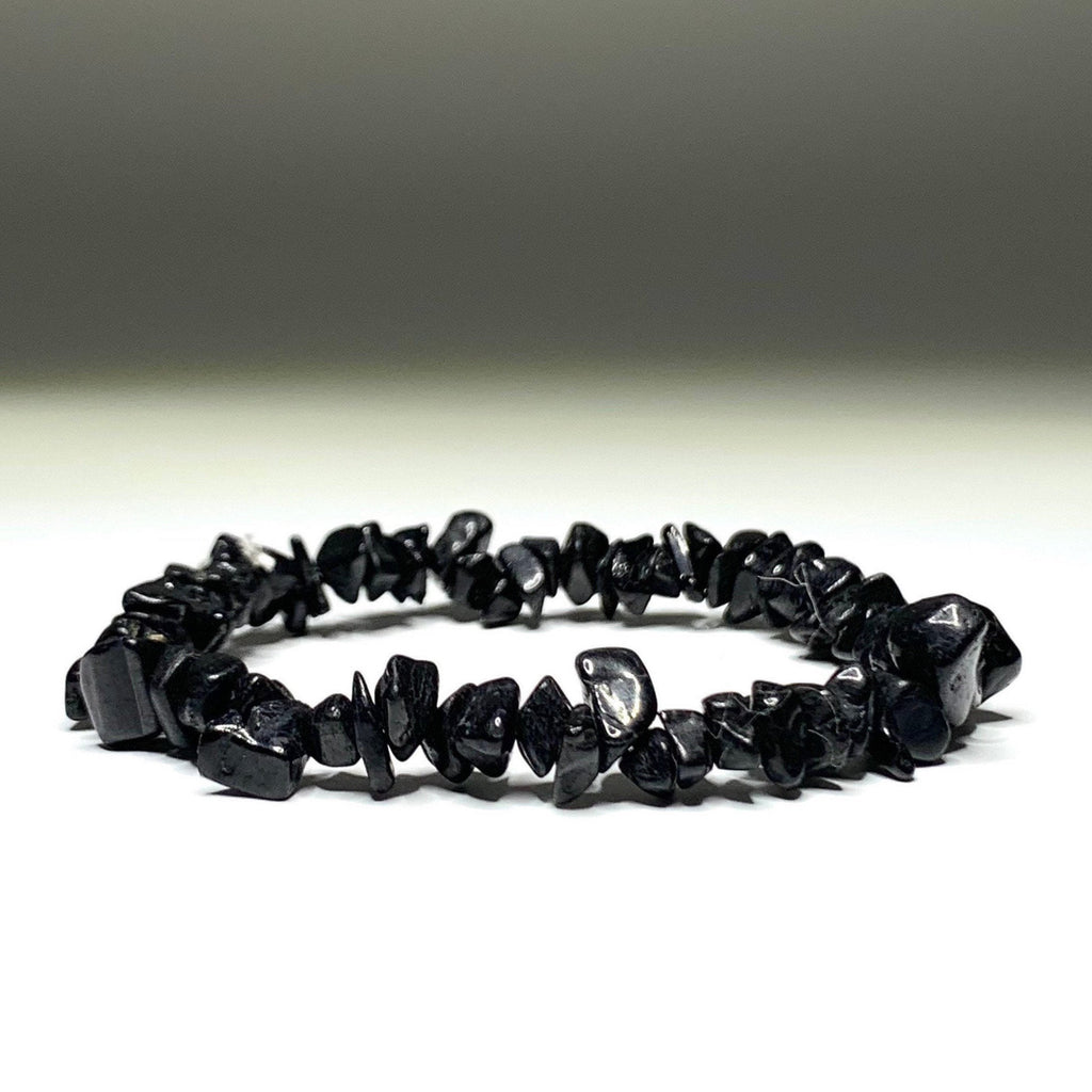Black Tourmaline Crystal Chips Bracelet: Gemstone Beaded Stretch Bracelet