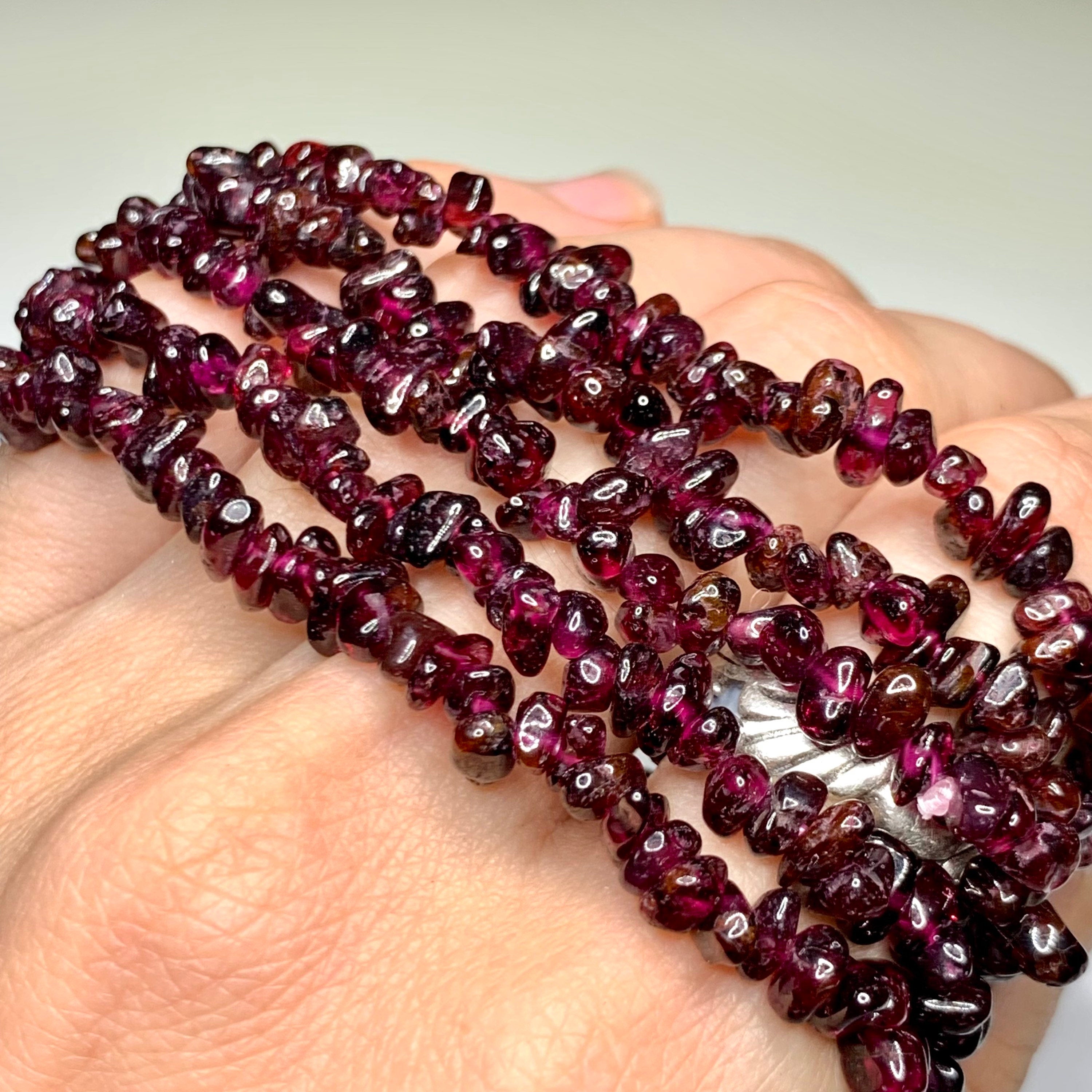 Garnet Crystal Chips Bracelet: Handmade Gemstone Beaded Bracelet