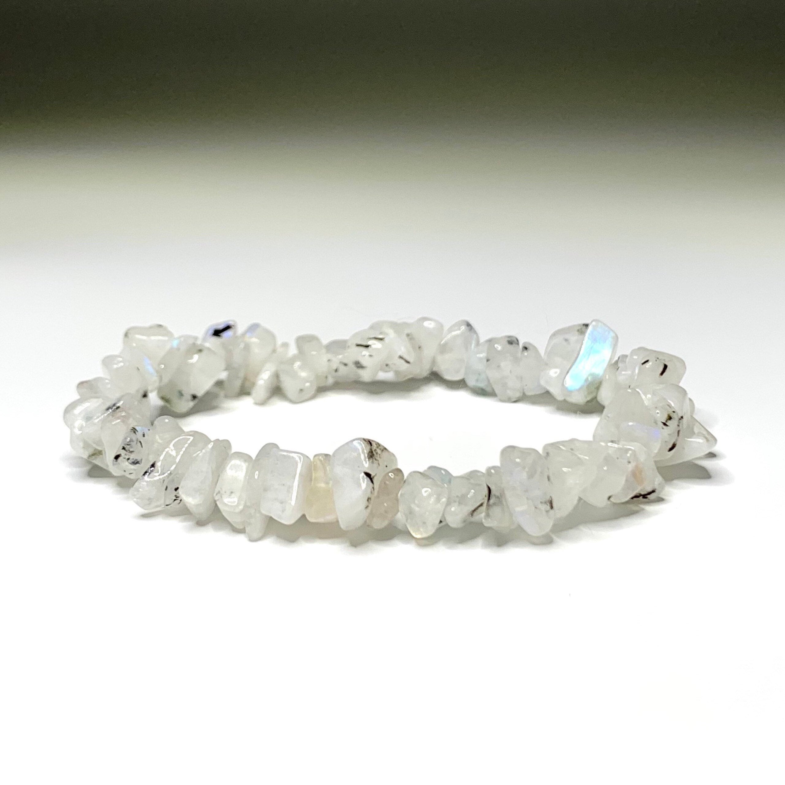 Rainbow Moonstone Crystal Chip Bracelet: Gemstone Beaded Stretch Bracelet