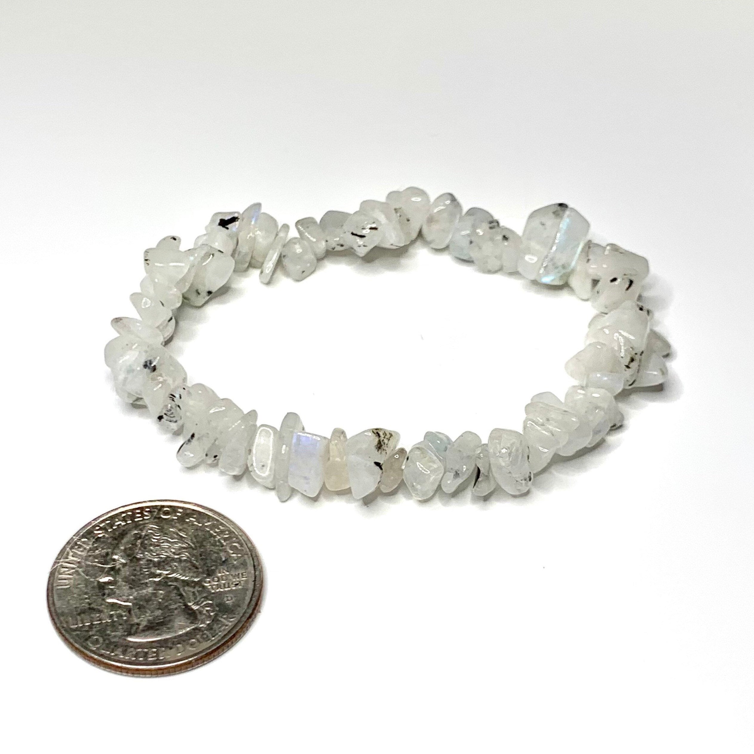 Rainbow Moonstone Crystal Chip Bracelet: Gemstone Beaded Stretch Bracelet