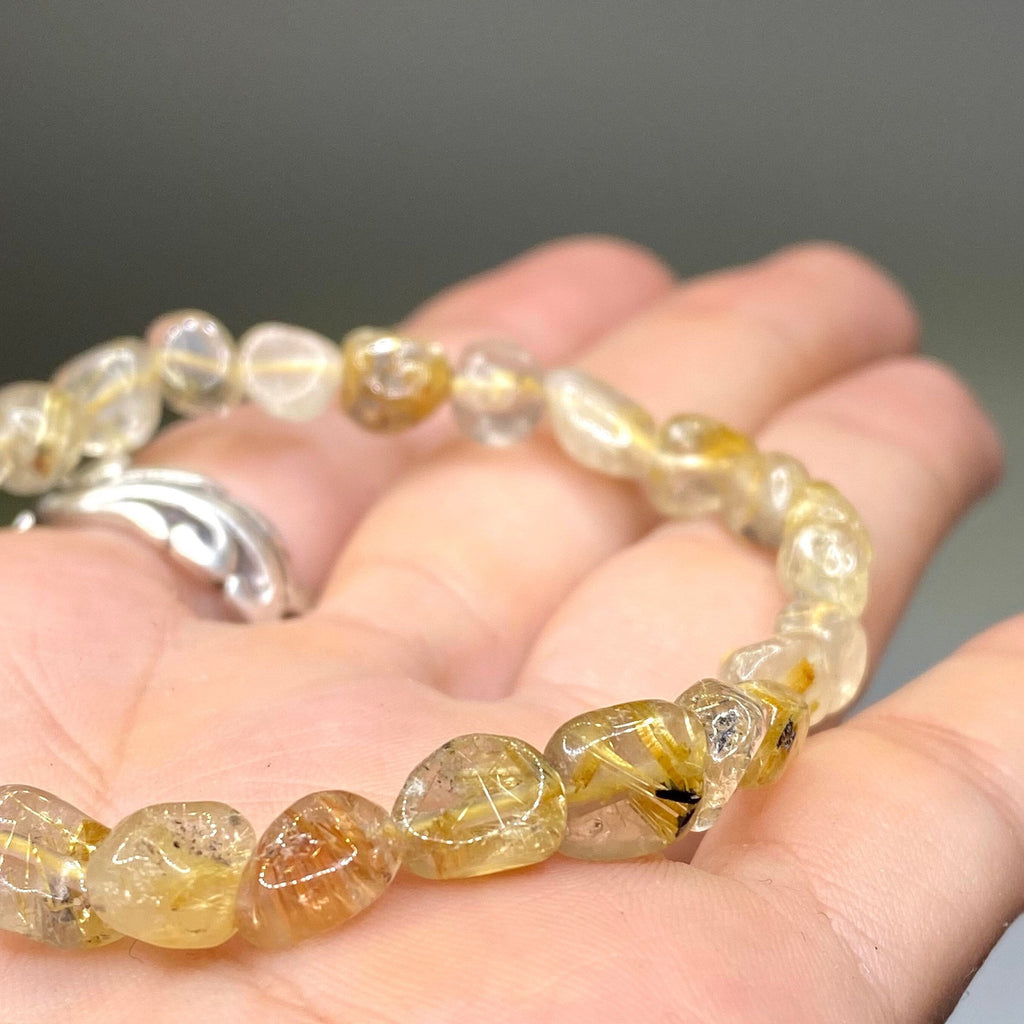Rutilated Quartz Crystal Bracelet: Handmade Tumbled Gemstone Beaded Bracelet