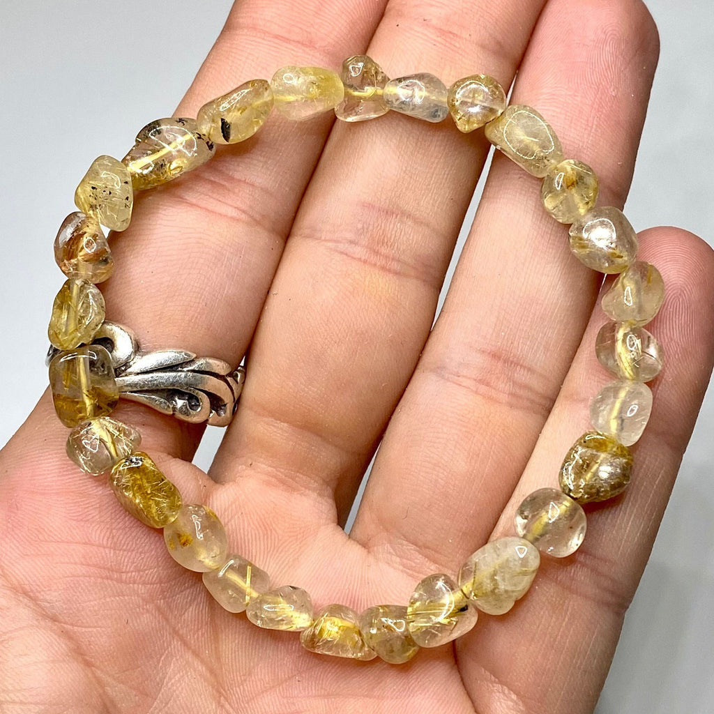 Rutilated Quartz Crystal Bracelet: Handmade Tumbled Gemstone Beaded Bracelet