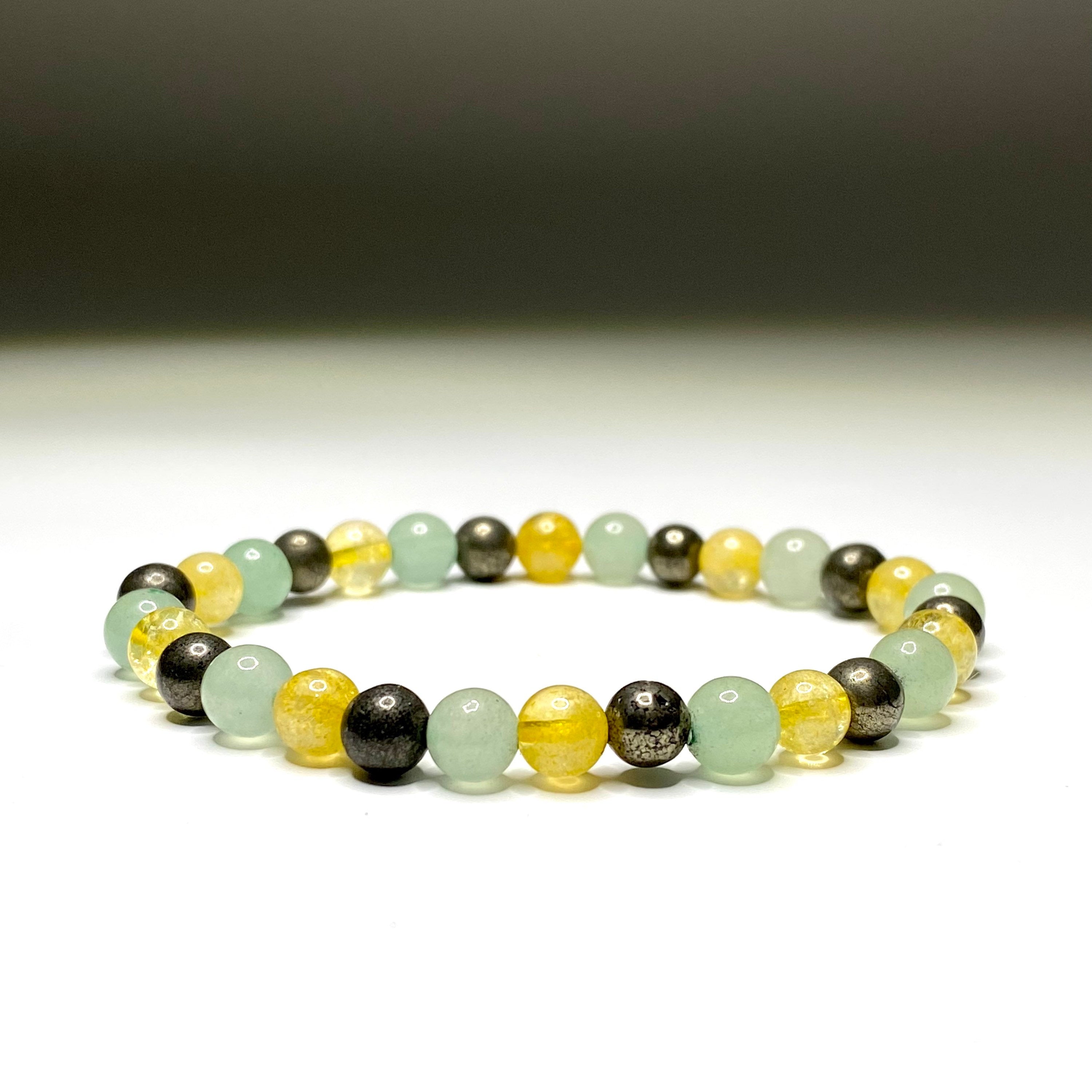 Citrine Pyrite Aventurine Bracelet: Gemstone Beaded Crystal Jewelry