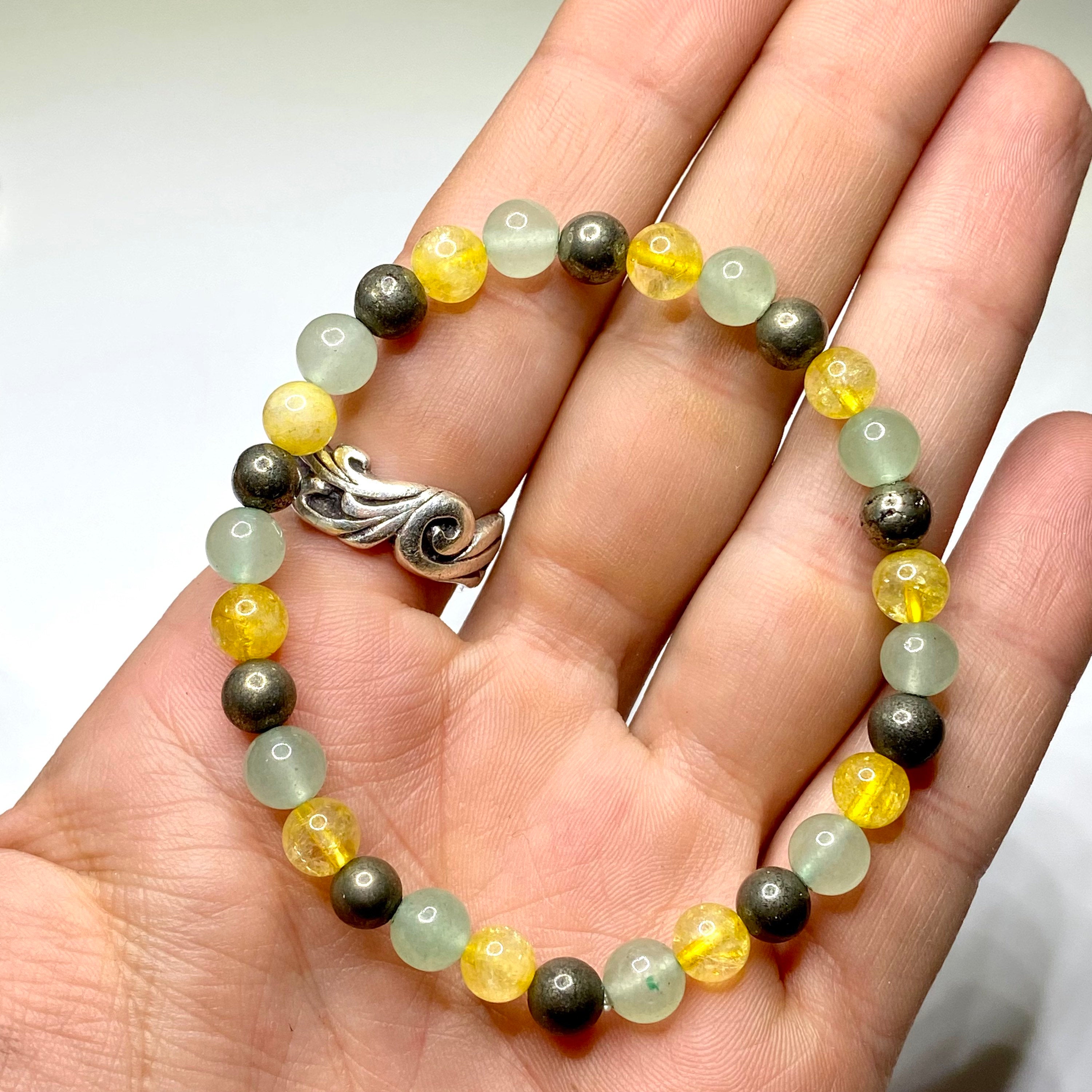 Citrine Pyrite Aventurine Bracelet: Gemstone Beaded Crystal Jewelry