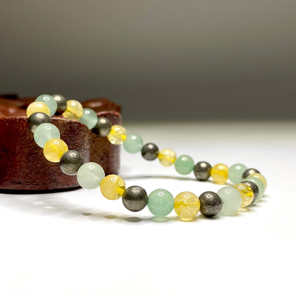 Citrine Pyrite Aventurine Bracelet: Gemstone Beaded Crystal Jewelry